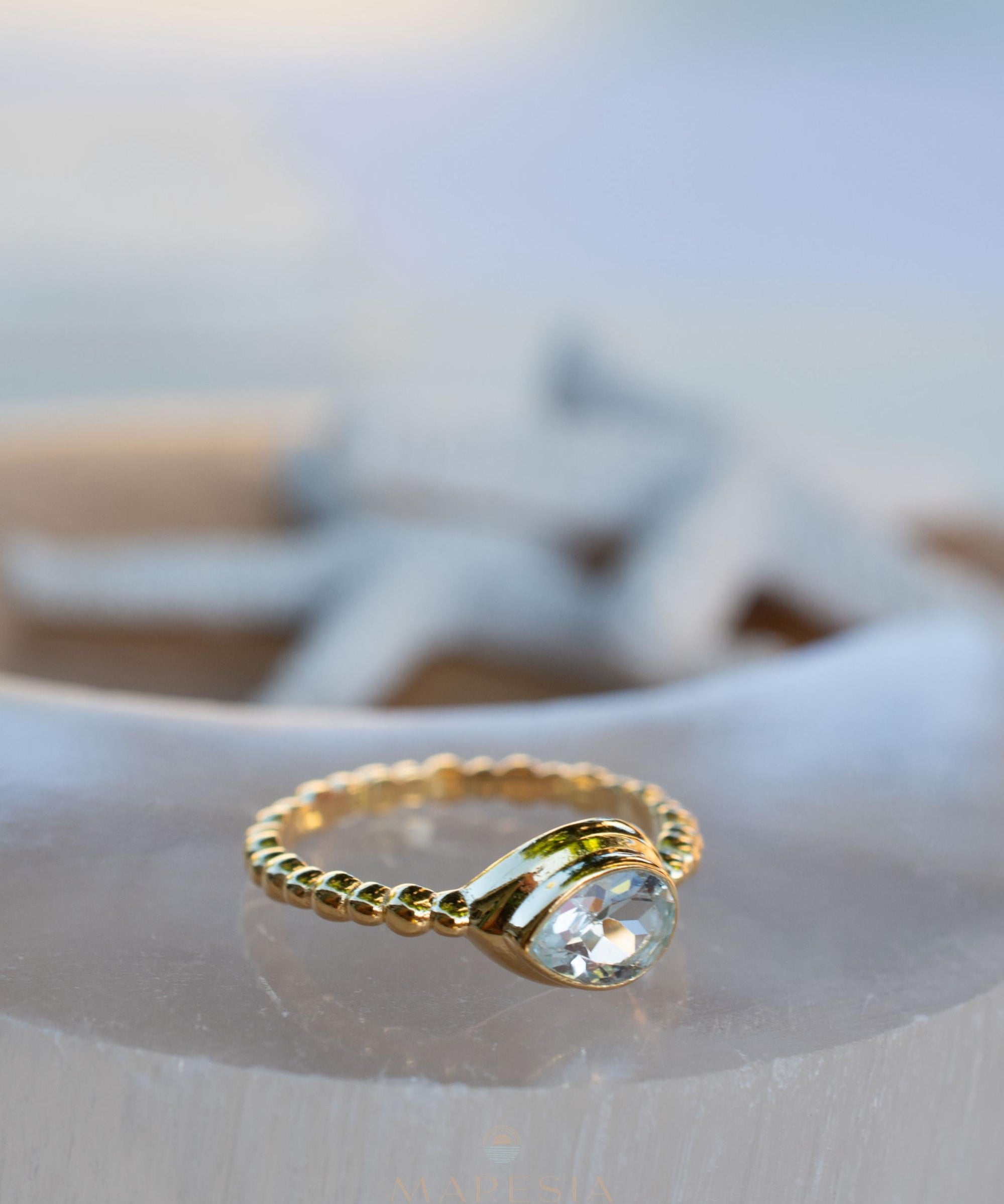 Blue Topaz Ring ~ Gold Plated over Sterling Silver 925 ~Jewelry ~ Handmade ~ Everyday ~ Delicate ~December Birthstone ~Bohemian ~MR354