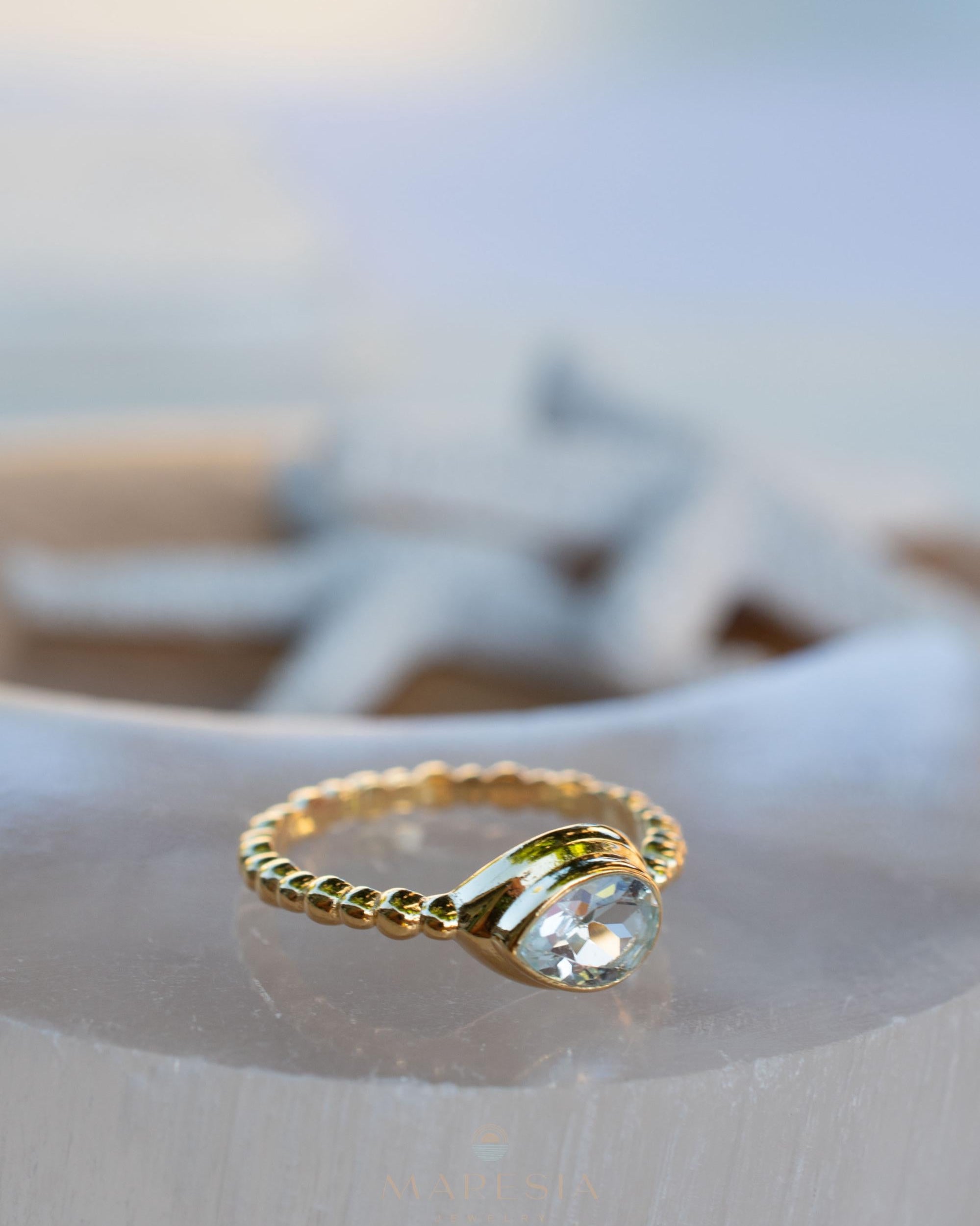 Blue Topaz Ring ~ Gold Plated over Sterling Silver 925 ~Jewelry ~ Handmade ~ Everyday ~ Delicate ~December Birthstone ~Bohemian ~MR354