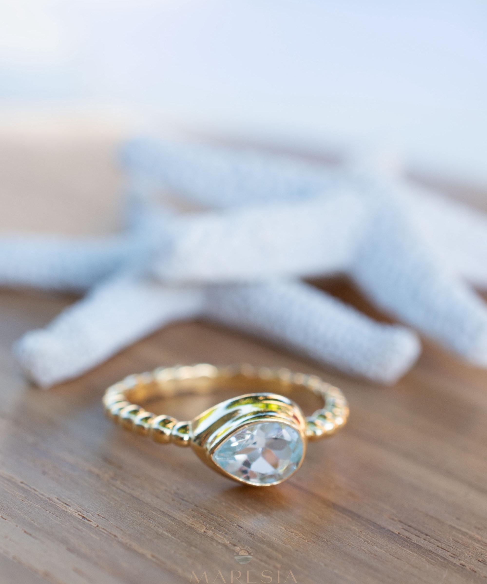 Blue Topaz Ring ~ Gold Plated over Sterling Silver 925 ~Jewelry ~ Handmade ~ Everyday ~ Delicate ~December Birthstone ~Bohemian ~MR354