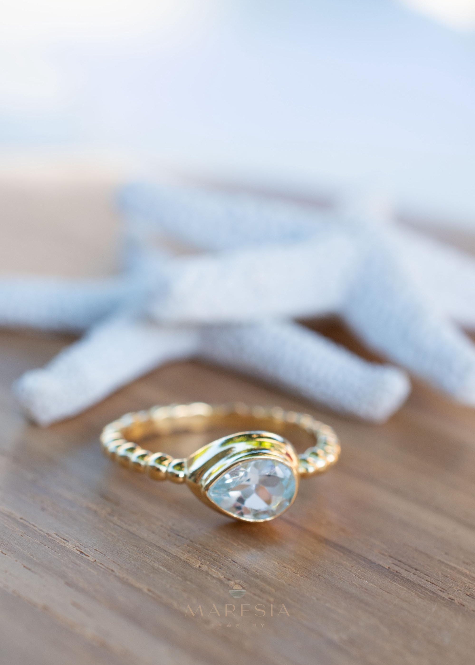 Blue Topaz Ring ~ Gold Plated over Sterling Silver 925 ~Jewelry ~ Handmade ~ Everyday ~ Delicate ~December Birthstone ~Bohemian ~MR354