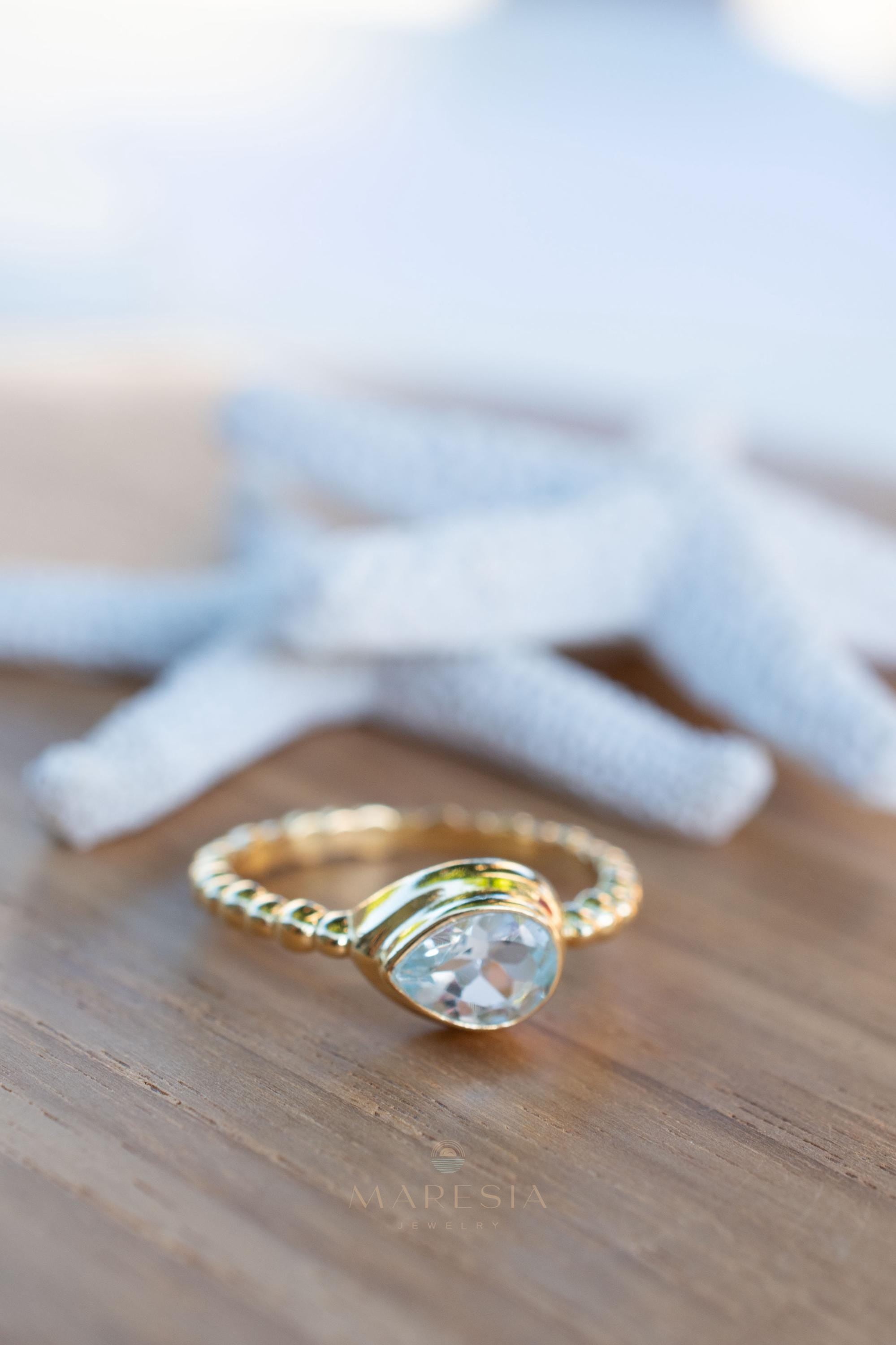 Blue Topaz Ring ~ Gold Plated over Sterling Silver 925 ~Jewelry ~ Handmade ~ Everyday ~ Delicate ~December Birthstone ~Bohemian ~MR354