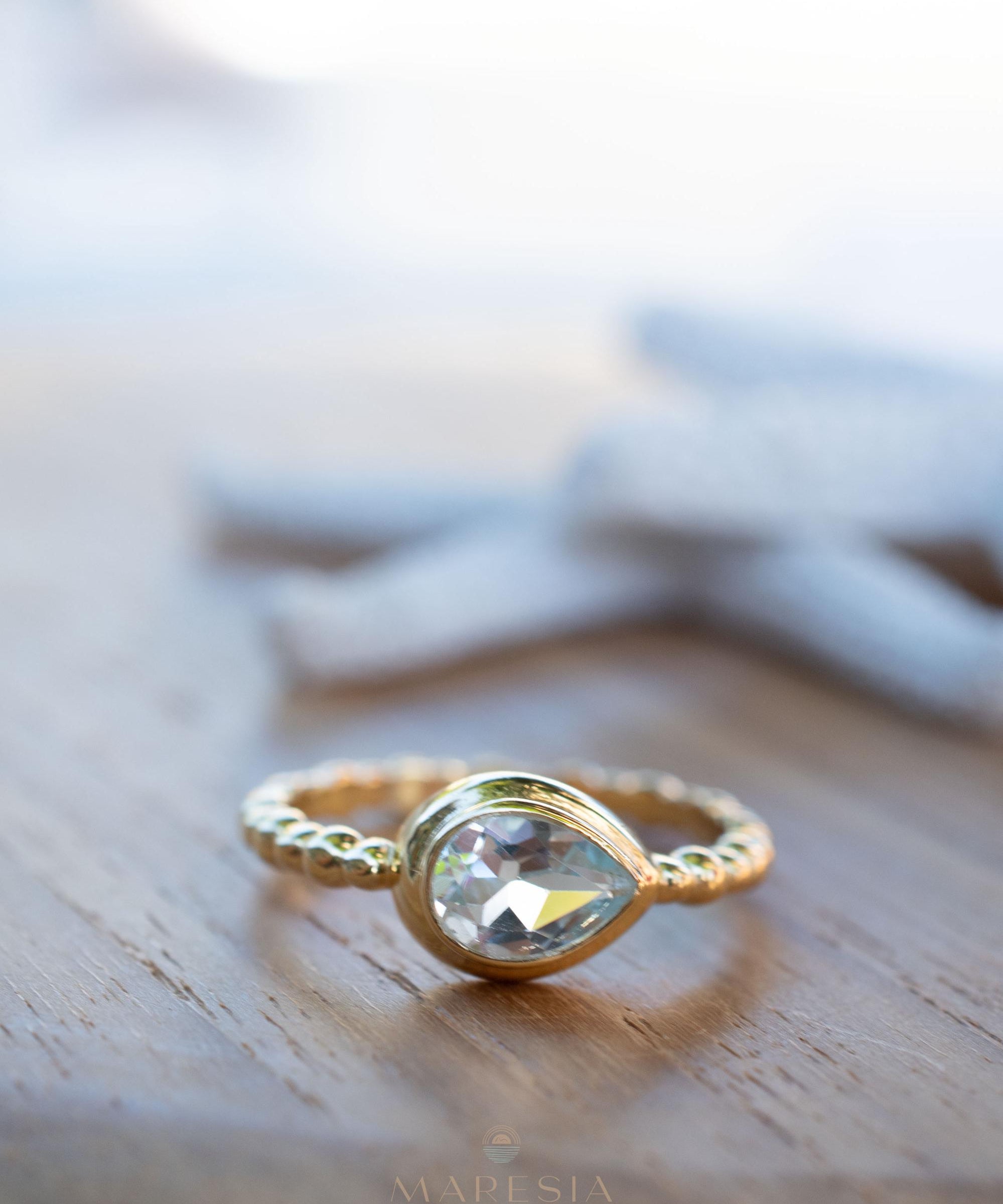 Blue Topaz Ring ~ Gold Plated over Sterling Silver 925 ~Jewelry ~ Handmade ~ Everyday ~ Delicate ~December Birthstone ~Bohemian ~MR354