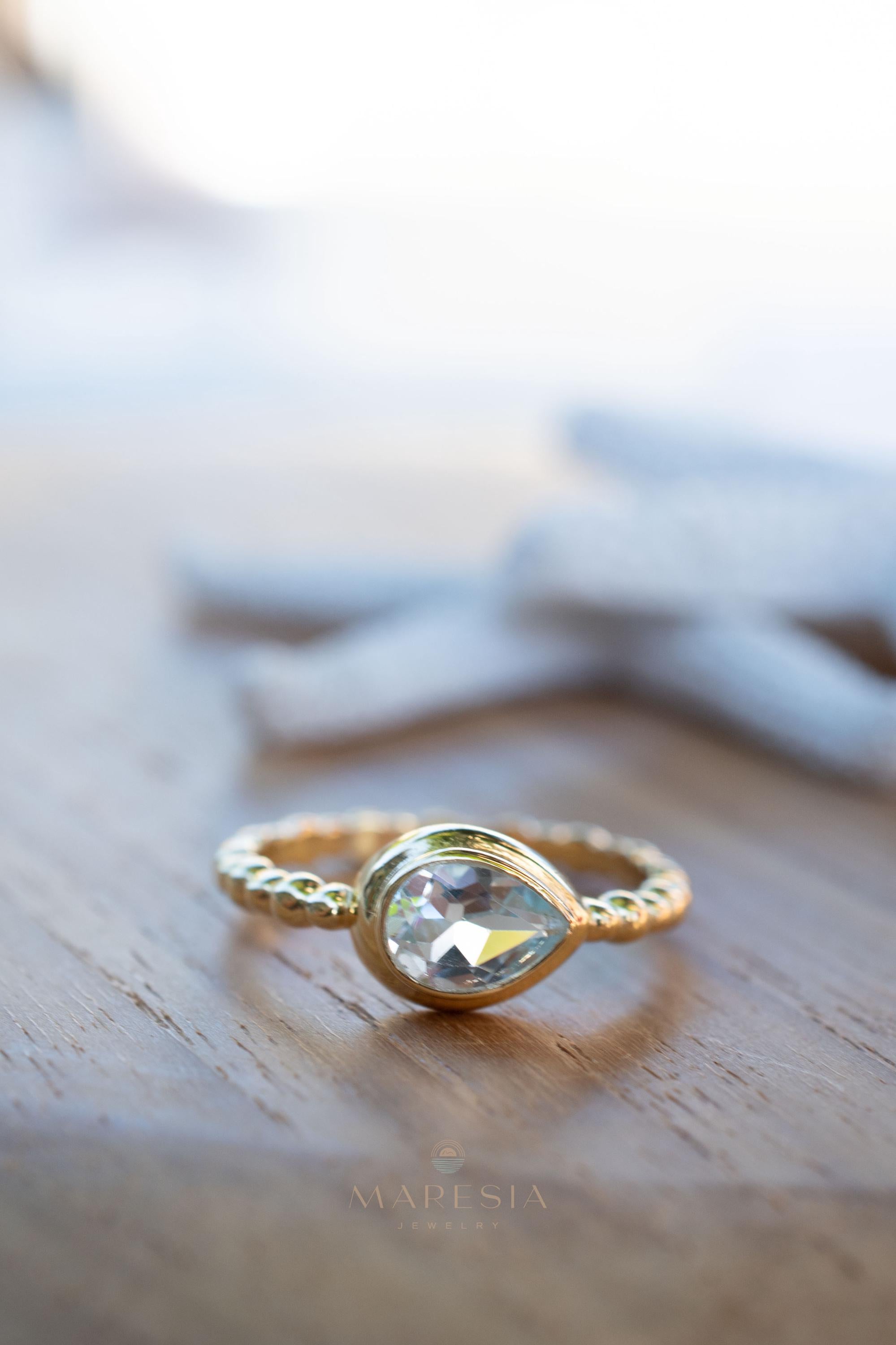 Blue Topaz Ring ~ Gold Plated over Sterling Silver 925 ~Jewelry ~ Handmade ~ Everyday ~ Delicate ~December Birthstone ~Bohemian ~MR354