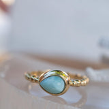 Larimar Ring ~ Statement ~ Gold Plated over Sterling Silver 925 ~ Gemstone ~ Semi Precious Stone ~ Blue ~ Natural ~ Organic~Thin Band~ MR355