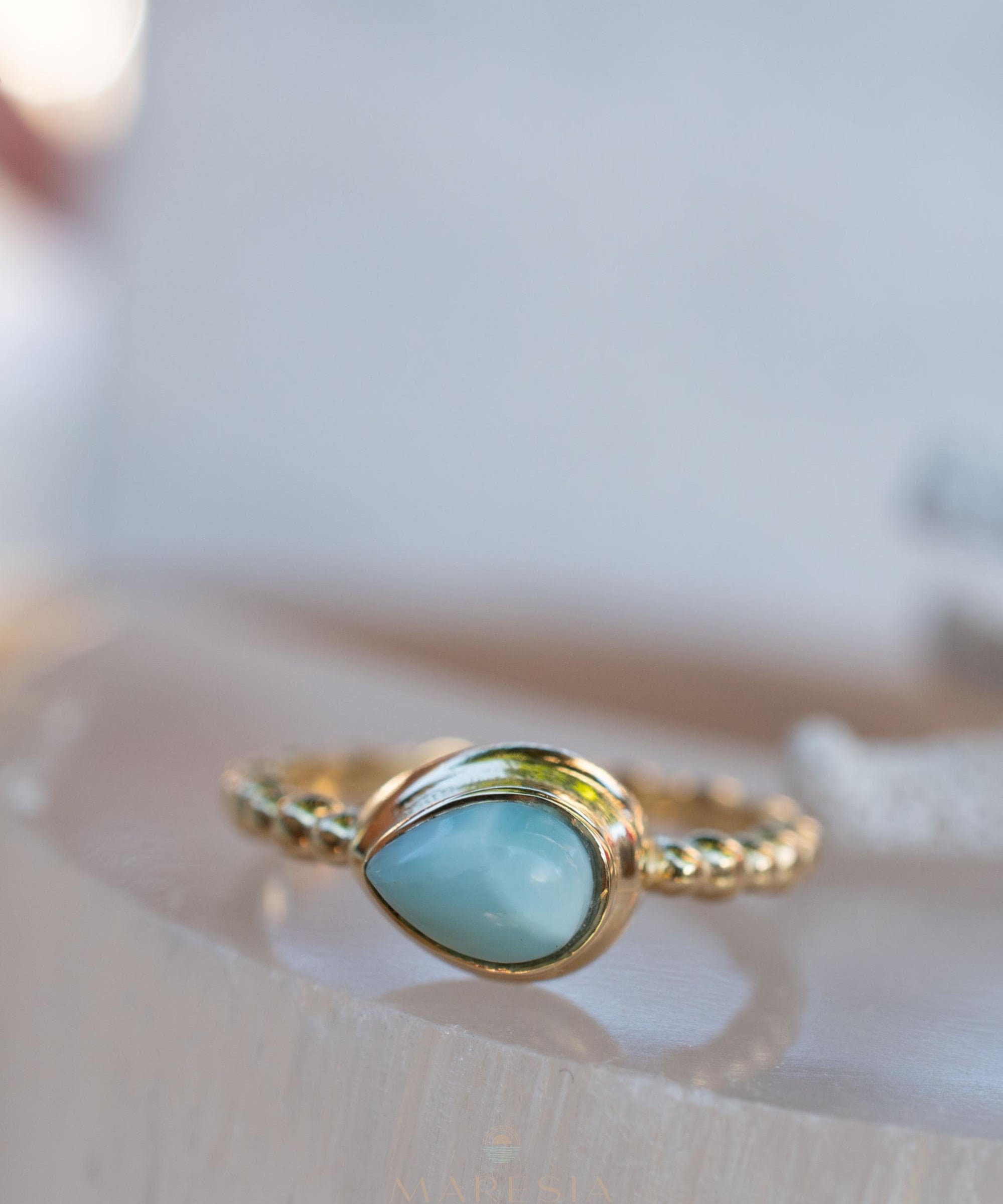 Larimar Ring ~ Statement ~ Gold Plated over Sterling Silver 925 ~ Gemstone ~ Semi Precious Stone ~ Blue ~ Natural ~ Organic~Thin Band~ MR355