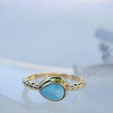 Larimar Ring ~ Statement ~ Gold Plated over Sterling Silver 925 ~ Gemstone ~ Semi Precious Stone ~ Blue ~ Natural ~ Organic~Thin Band~ MR355