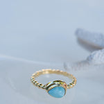 Larimar Ring ~ Statement ~ Gold Plated over Sterling Silver 925 ~ Gemstone ~ Semi Precious Stone ~ Blue ~ Natural ~ Organic~Thin Band~ MR355