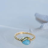 Larimar Ring ~ Statement ~ Gold Plated over Sterling Silver 925 ~ Gemstone ~ Semi Precious Stone ~ Blue ~ Natural ~ Organic~Thin Band~ MR355