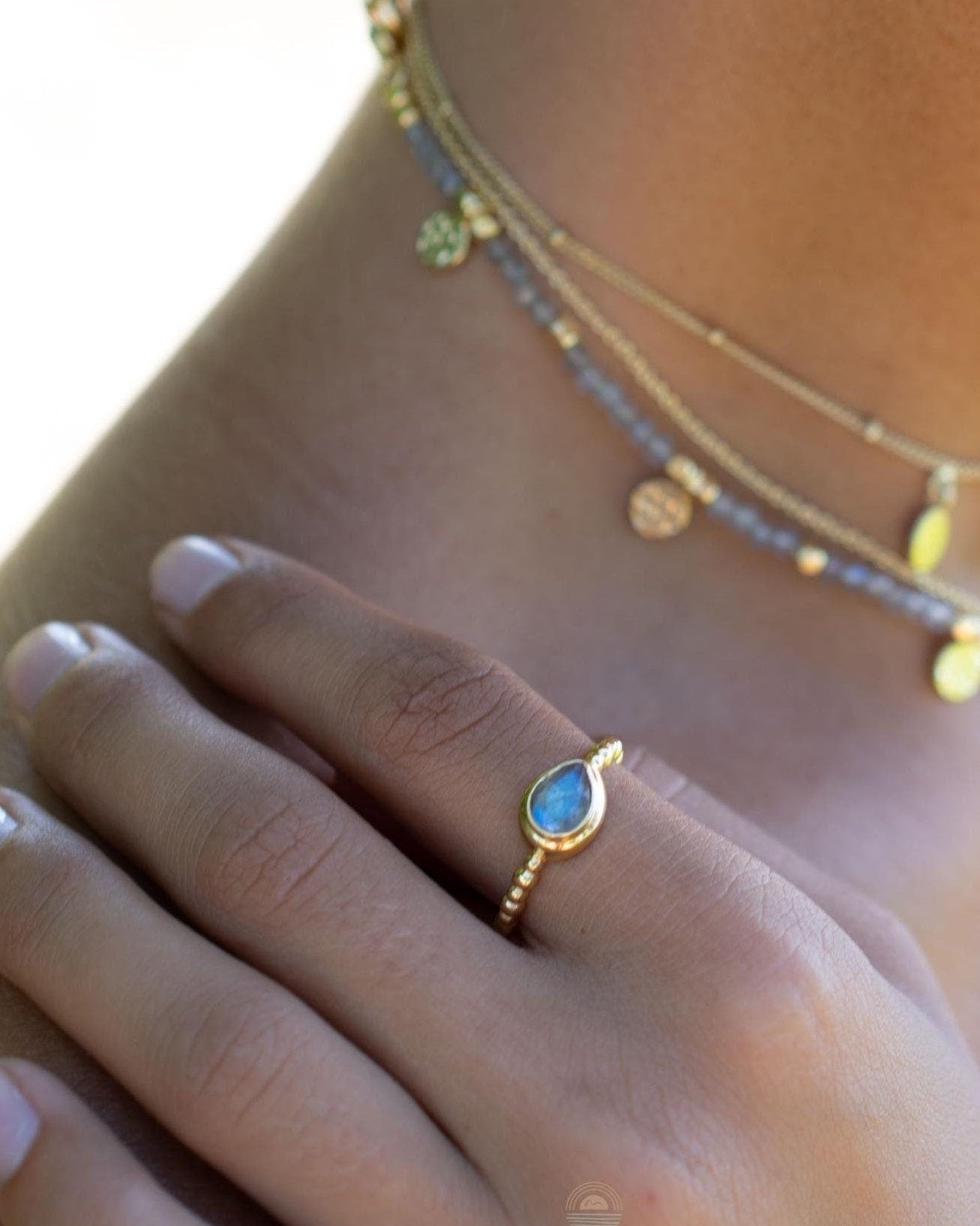 Rainbow Labradorite Tear Drop Ring ~ Gemstone ~ Natural ~ 18k Gold Plated over Sterling Silver ~Jewelry ~ Handmade~February Birthstone MR353