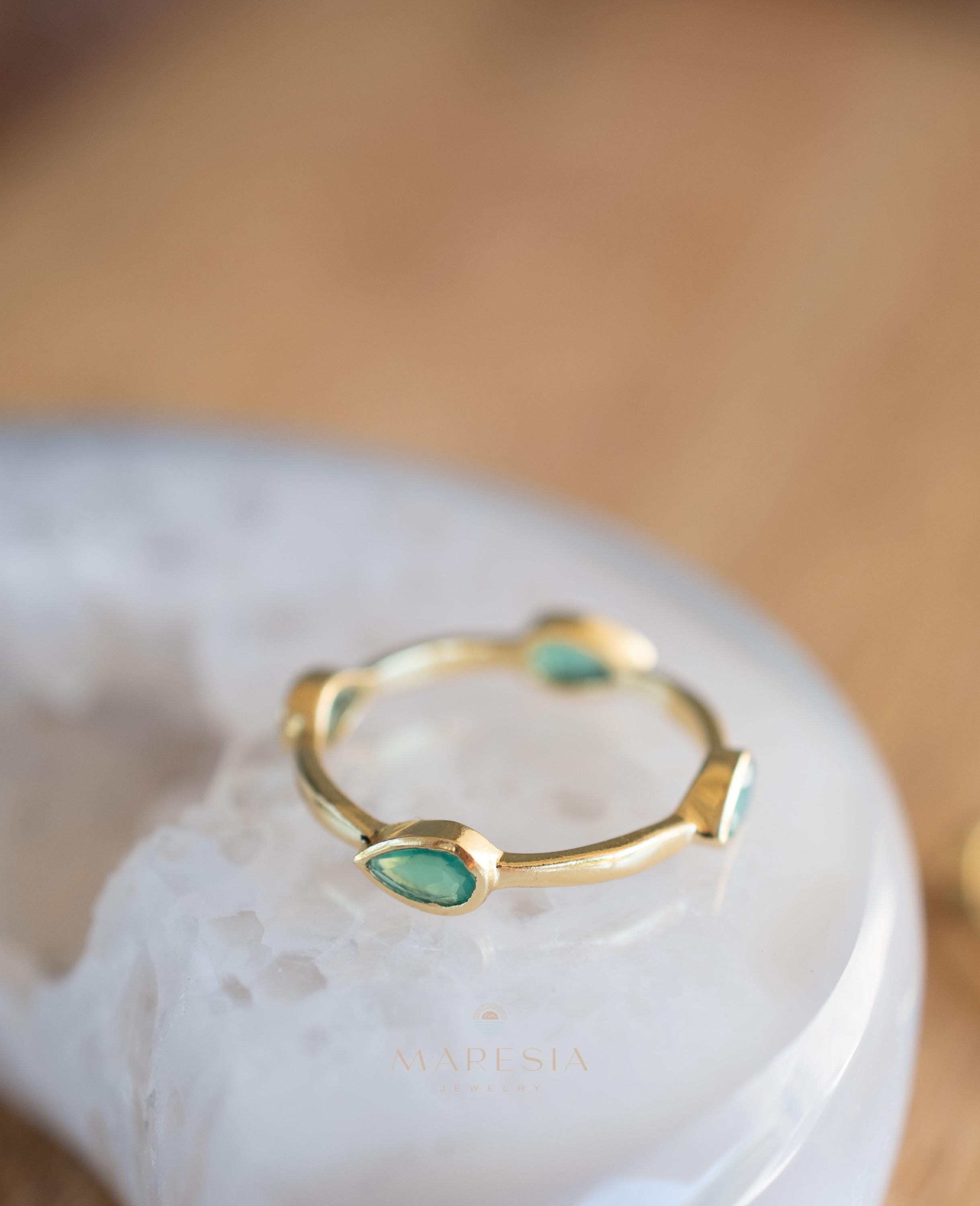 Green Onyx & Labradorite Ring~ Gemstone ~ Stackable~ Natural ~ 18k Gold Plated ~ Jewelry ~ Handmade~MR341