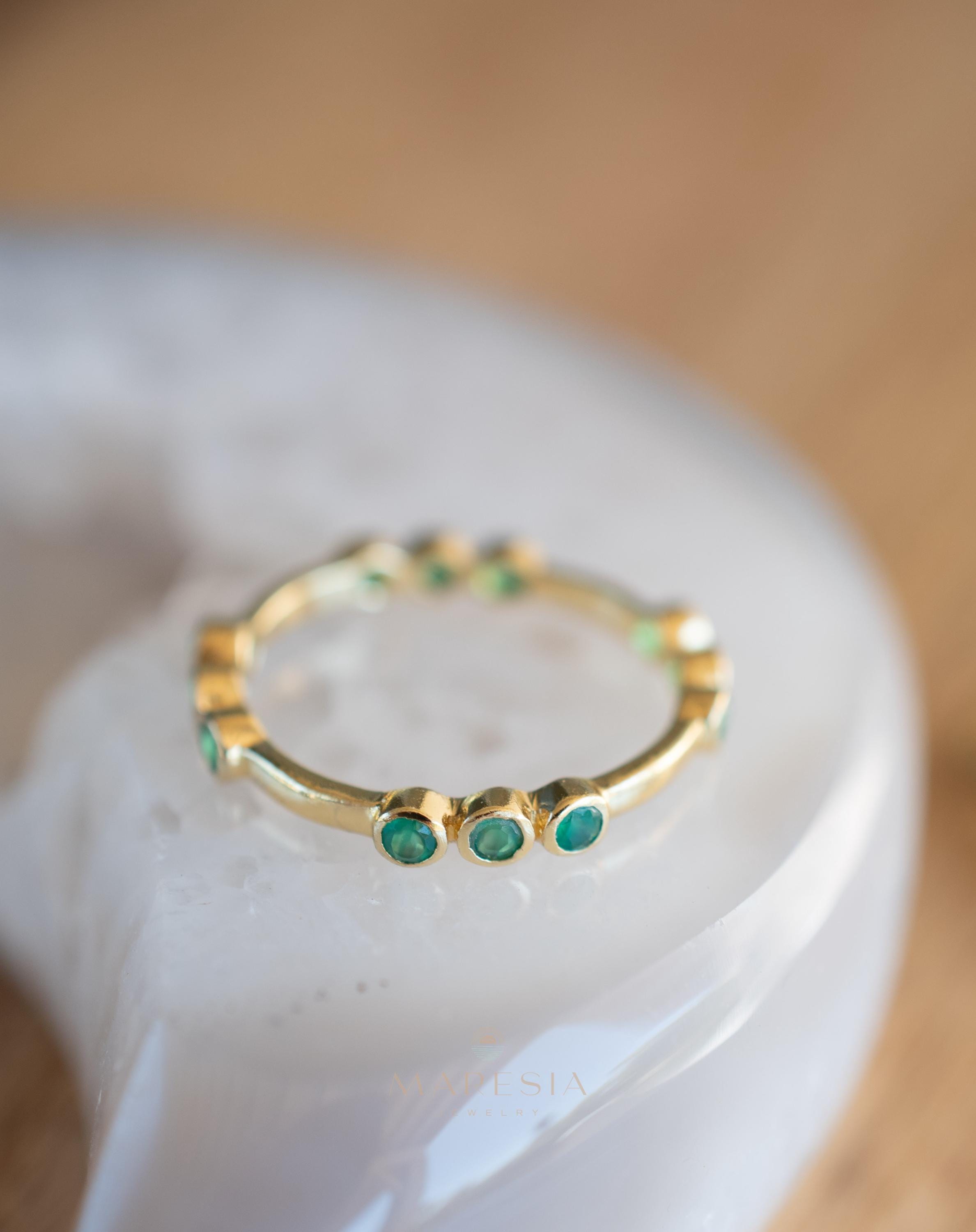 Green Onyx & Labradorite Ring~ Gemstone ~ Stackable~ Natural ~ 18k Gold Plated ~ Jewelry ~ Handmade~MR341
