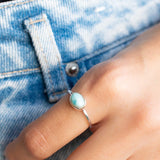 Larimar Ring ~ Statement ~ Gemstone ~ Semi Precious Stone ~ Blue ~ White ~ Natural ~ Organic ~ Sterling Silver 925~Tear Drop~Thin Band~MR350