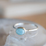 Larimar Ring ~ Statement ~ Gemstone ~ Semi Precious Stone ~ Blue ~ White ~ Natural ~ Organic ~ Sterling Silver 925~Tear Drop~Thin Band~MR350
