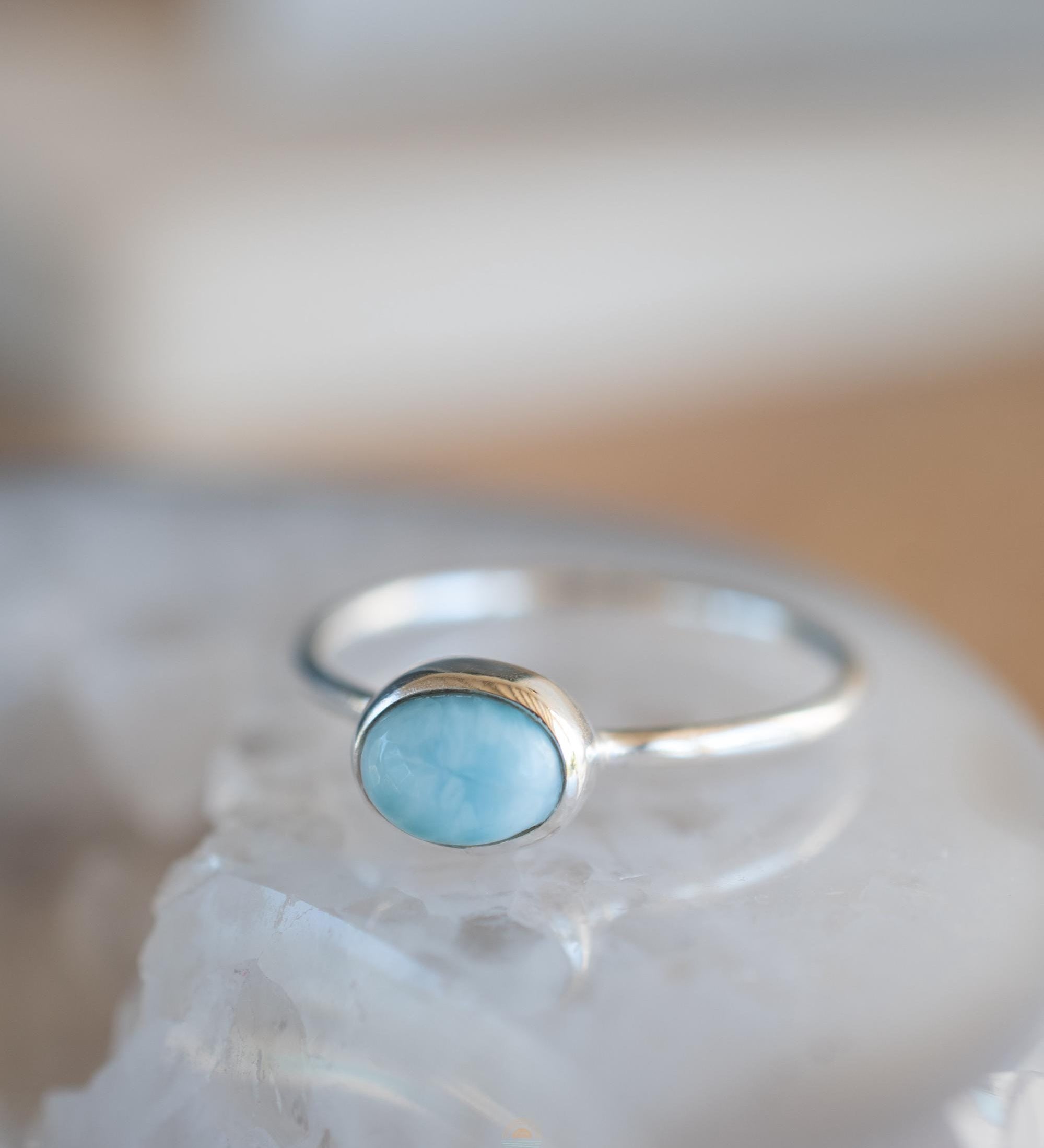 Larimar Ring ~ Statement ~ Gemstone ~ Semi Precious Stone ~ Blue ~ White ~ Natural ~ Organic ~ Sterling Silver 925~Tear Drop~Thin Band~MR350