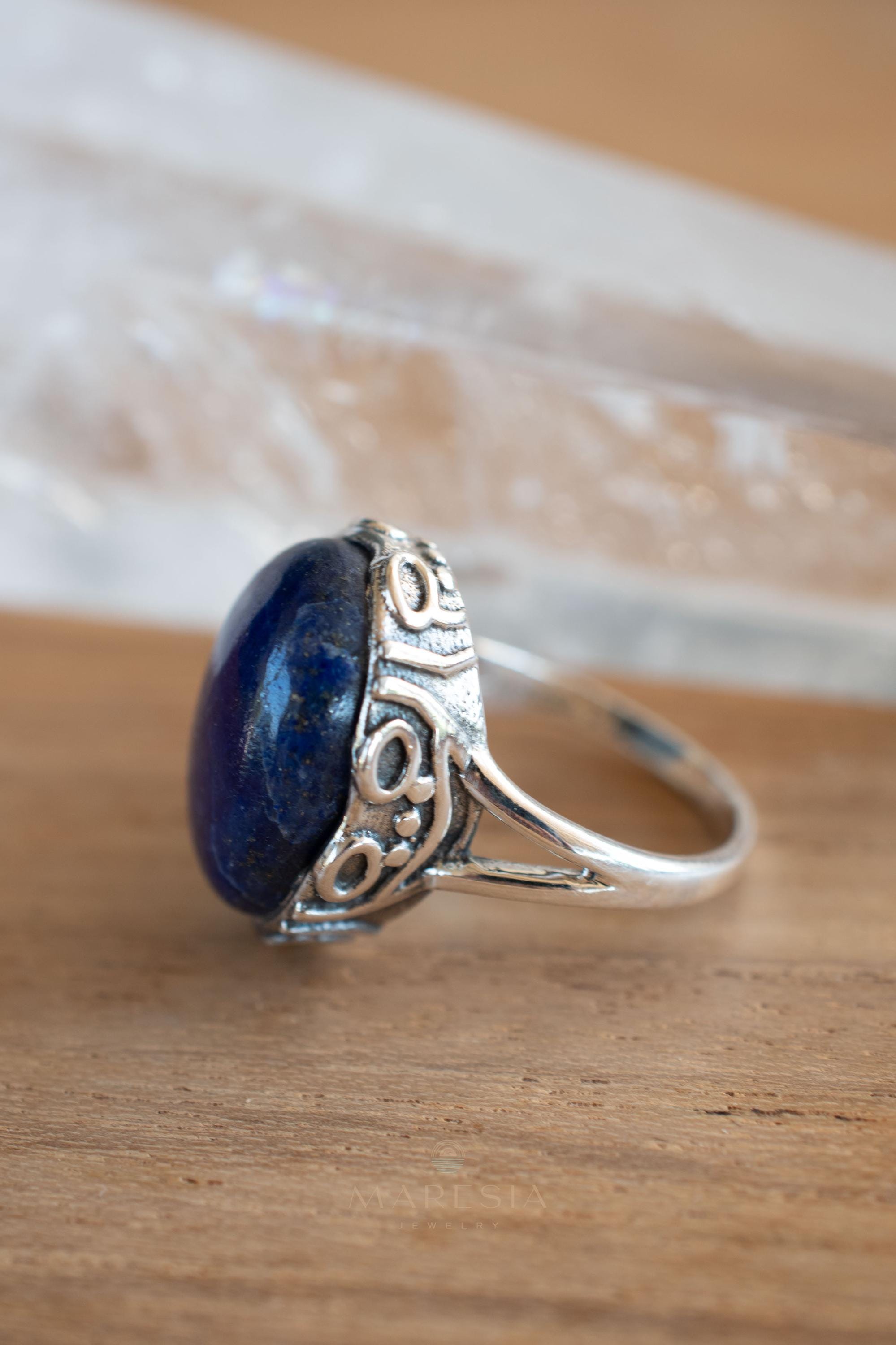 Lapis Lazuli Ring ~ Sterling Silver 925 ~ Handmade ~ Gemstone ~ Everyday ~Solitaire ~Hippie ~Bohemian ~MR339