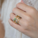 Green Onyx & Labradorite Ring~ Gemstone ~ Stackable~ Natural ~ 18k Gold Plated ~ Jewelry ~ Handmade~MR341