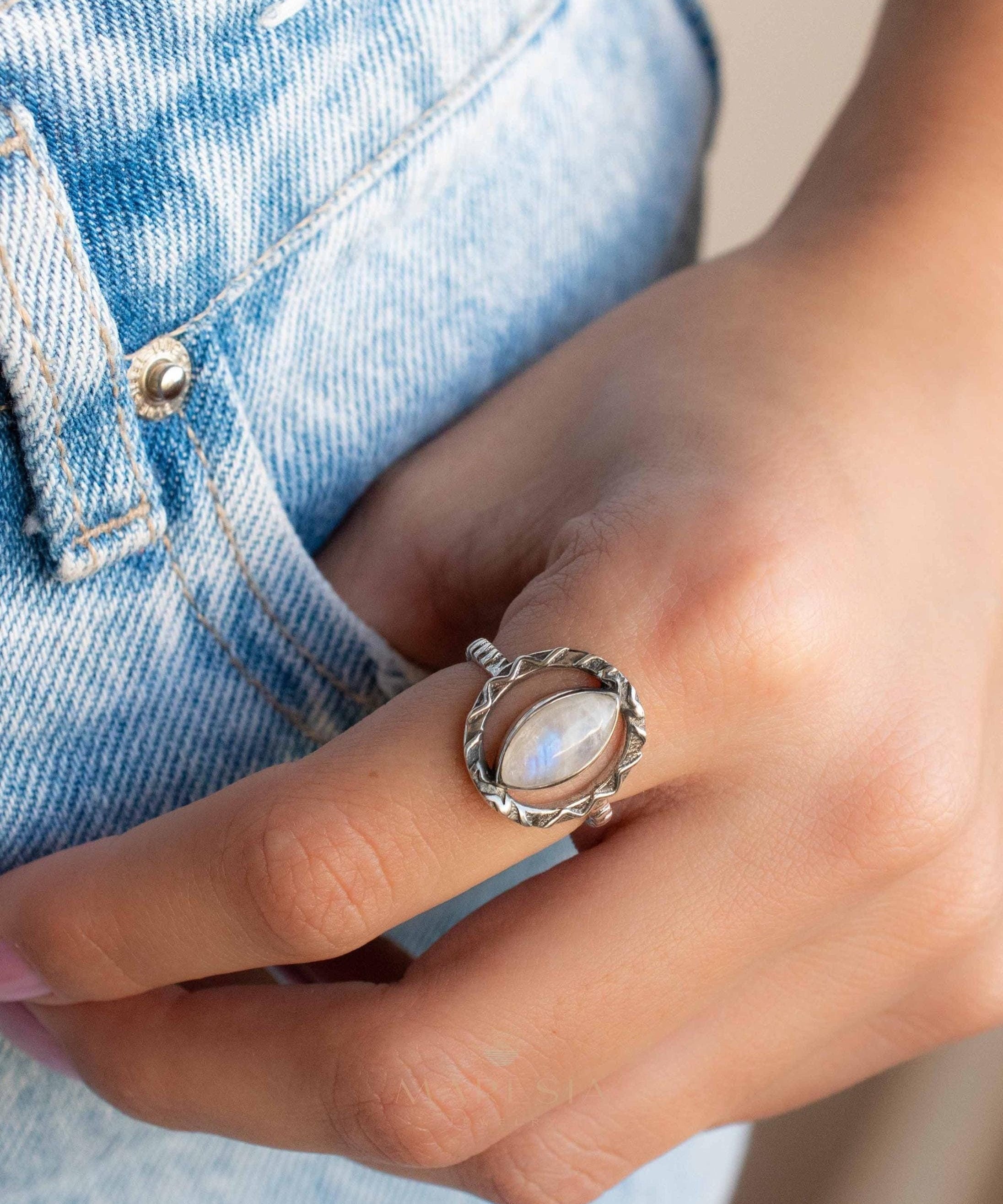Moonstone Ring ~ Sterling Silver 925 ~ Handmade ~ Gemstone ~ Statement ~ Everyday ~ Hippie ~Bohemian~June Birthstone~MR342