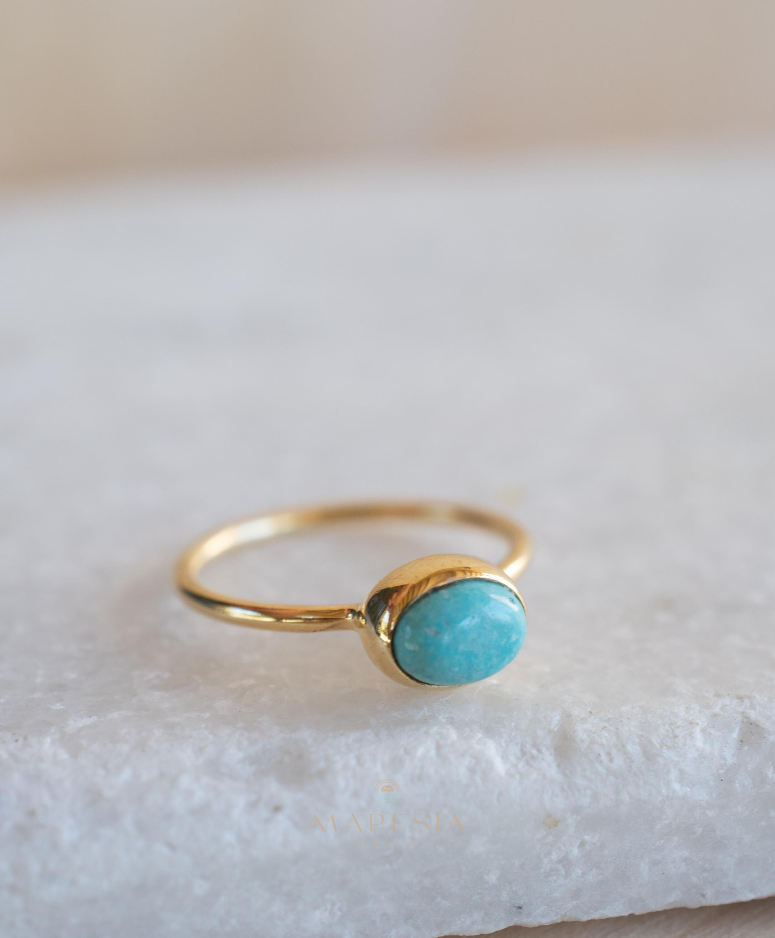 Turquoise Ring ~ Gemstone ~ Natural ~ Gold Plated over Sterling Silver 925~ Jewelry ~ Handmade ~ December Birthstone MR347