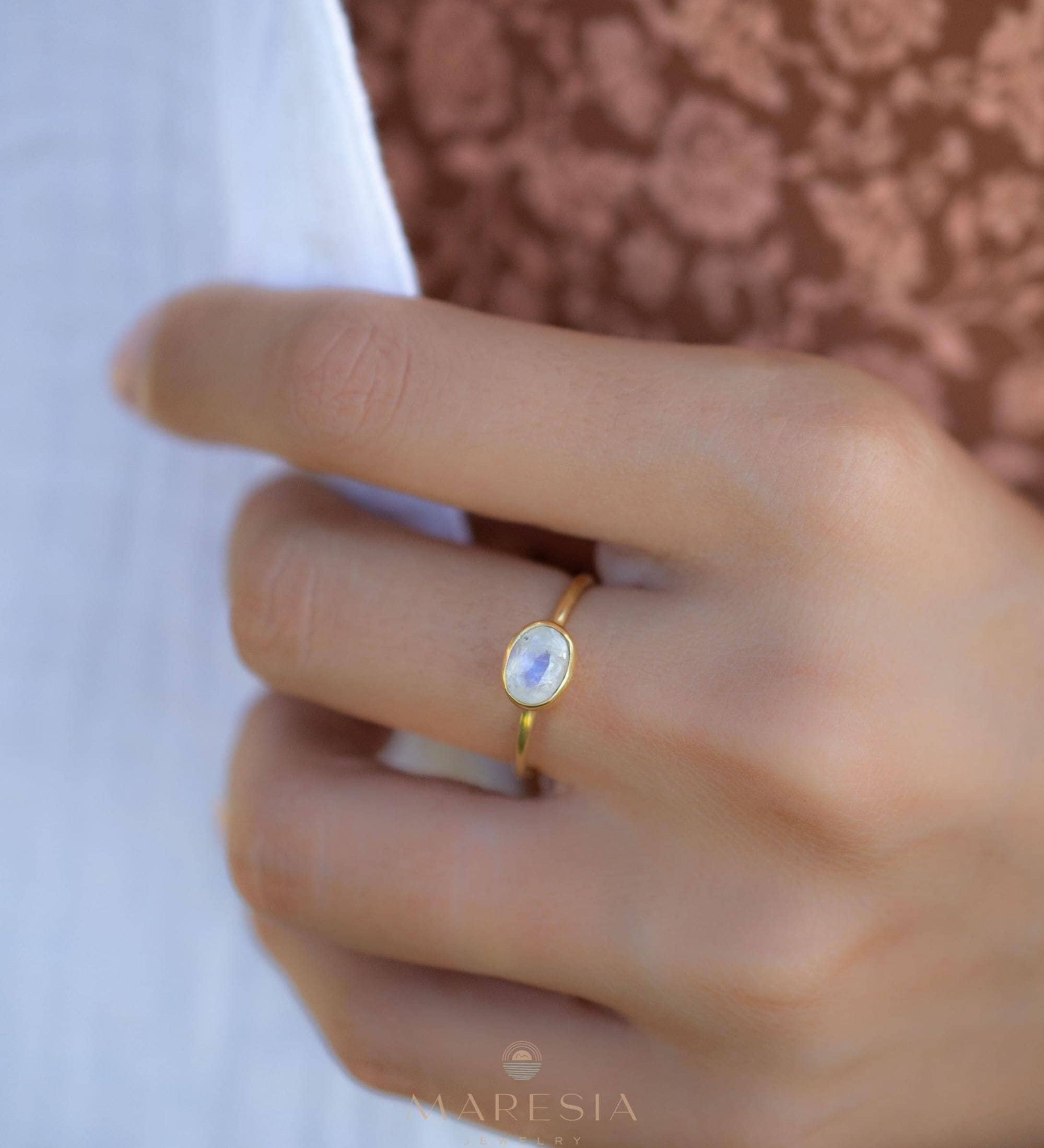 Moonstone Ring~ Gold Plated over Sterling Silver 925 ~ Handmade ~ Gemstone ~ Hippie ~Bohemian~June Birthstone~MR345
