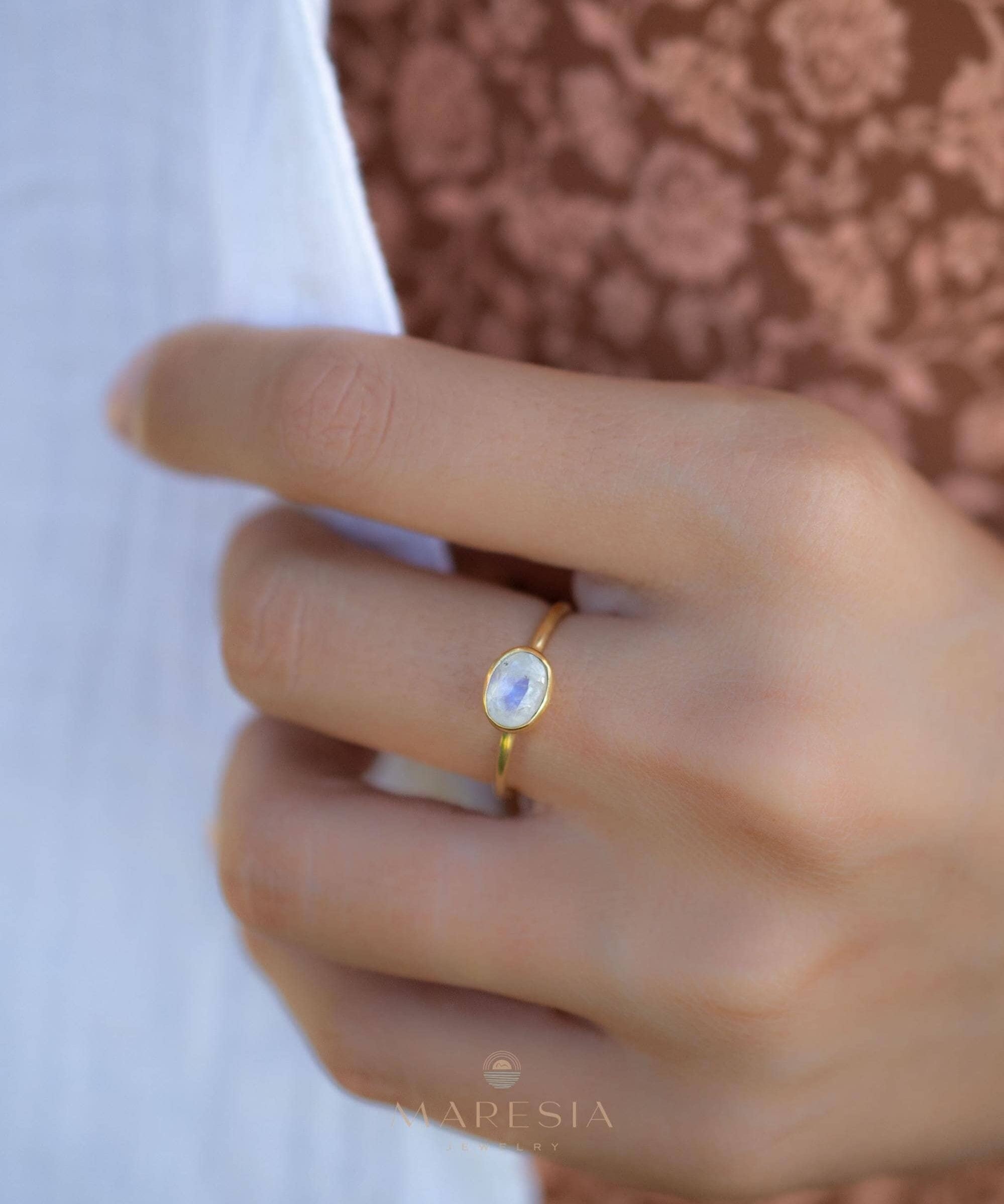 Moonstone Ring~ Gold Plated over Sterling Silver 925 ~ Handmade ~ Gemstone ~ Hippie ~Bohemian~June Birthstone~MR345
