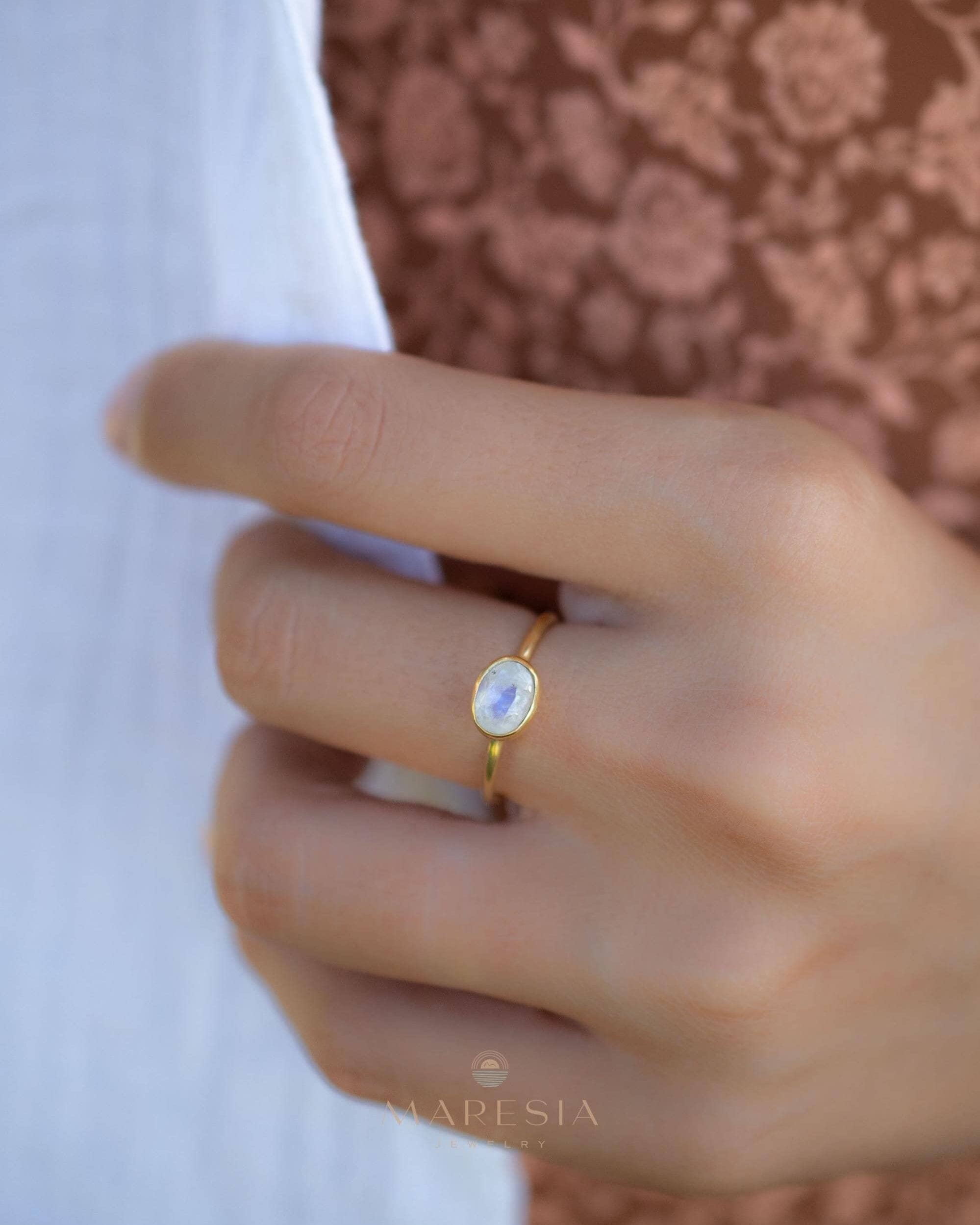 Moonstone Ring~ Gold Plated over Sterling Silver 925 ~ Handmade ~ Gemstone ~ Hippie ~Bohemian~June Birthstone~MR345