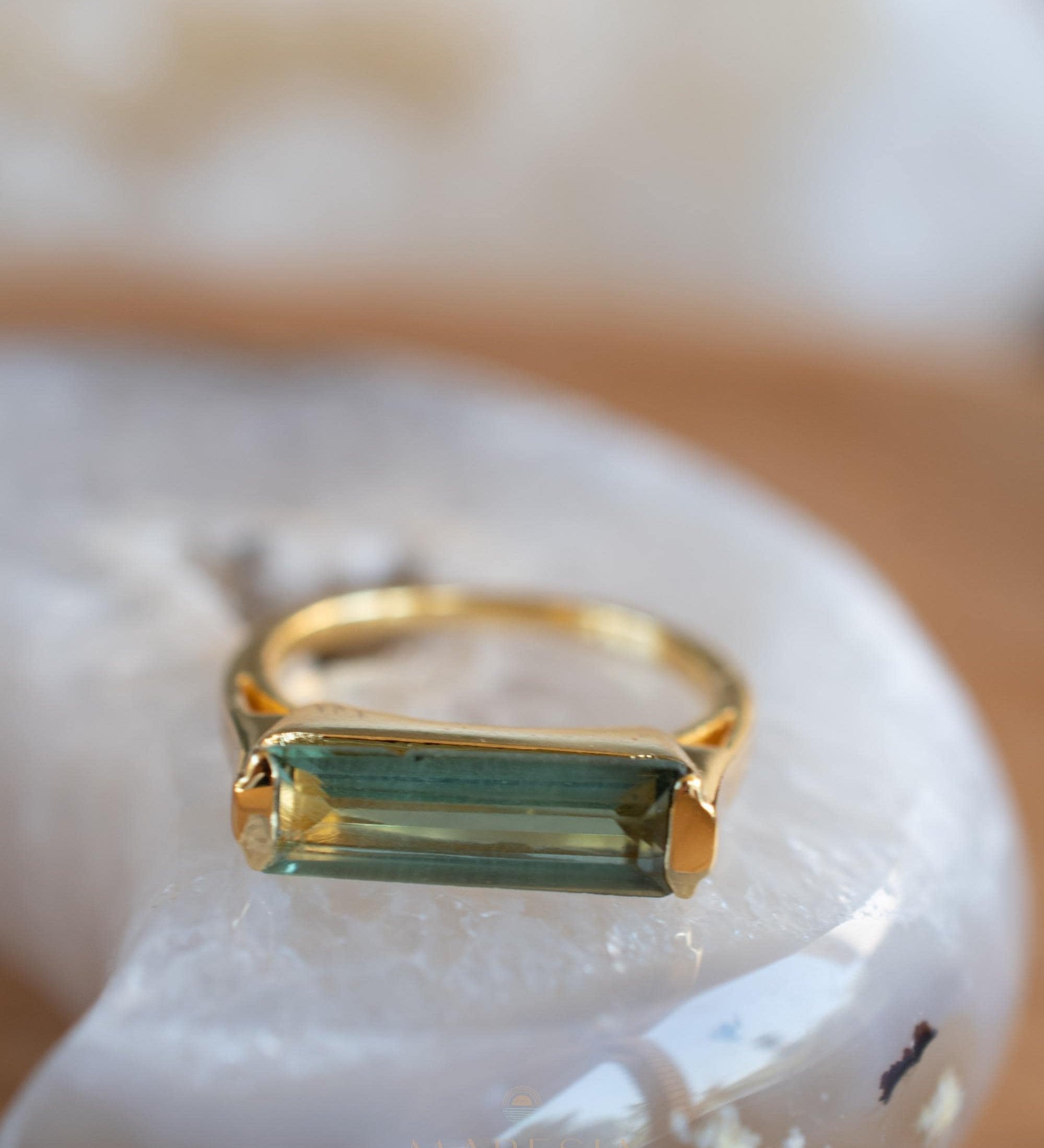 Green Amethyst Hydro Ring ~ Rectangular Stone ~ 18k Gold Plated ~ Jewelry ~ Handmade ~ Boho ~ MR343