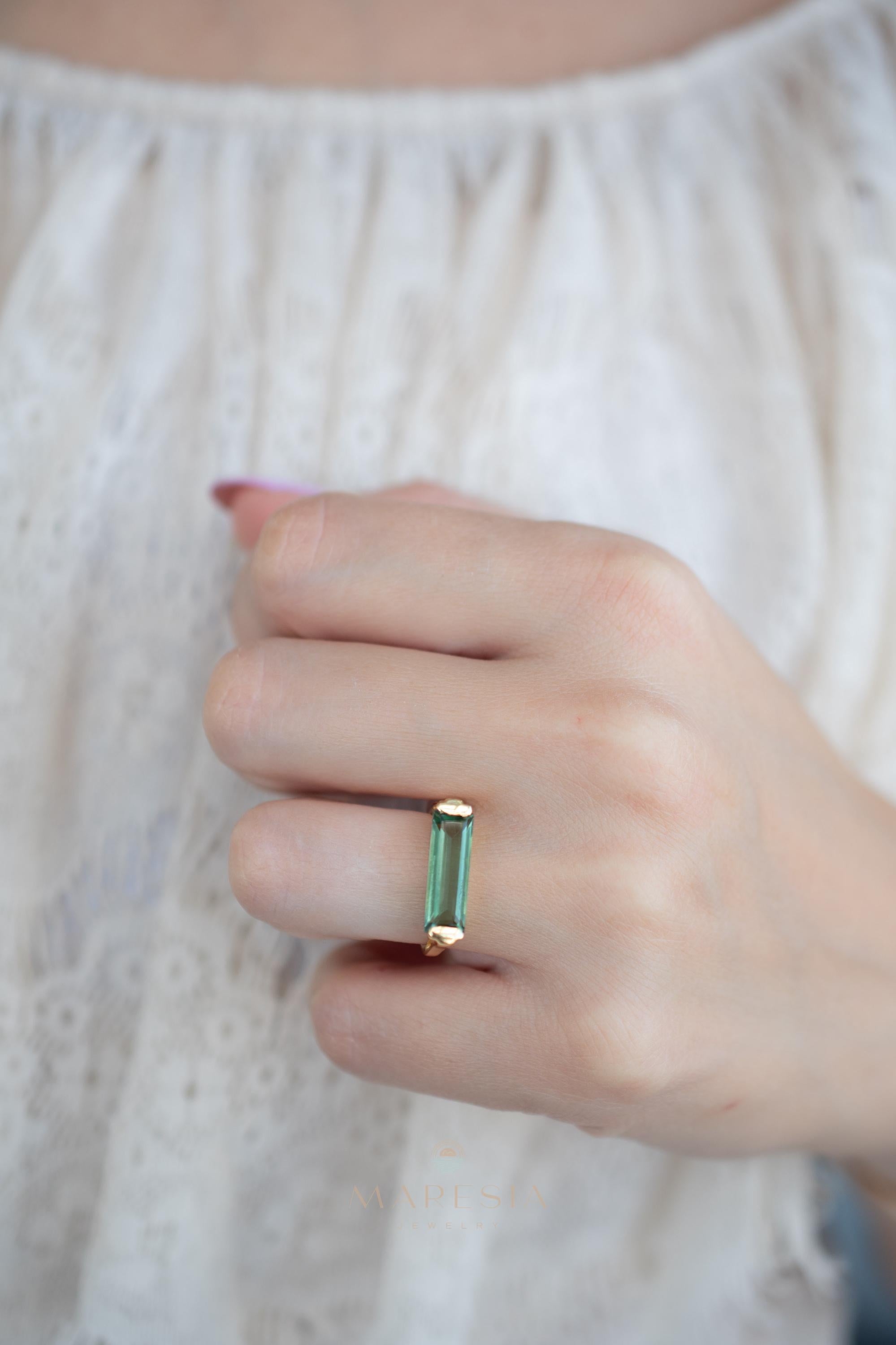 Green Amethyst Hydro Ring ~ Rectangular Stone ~ 18k Gold Plated ~ Jewelry ~ Handmade ~ Boho ~ MR343