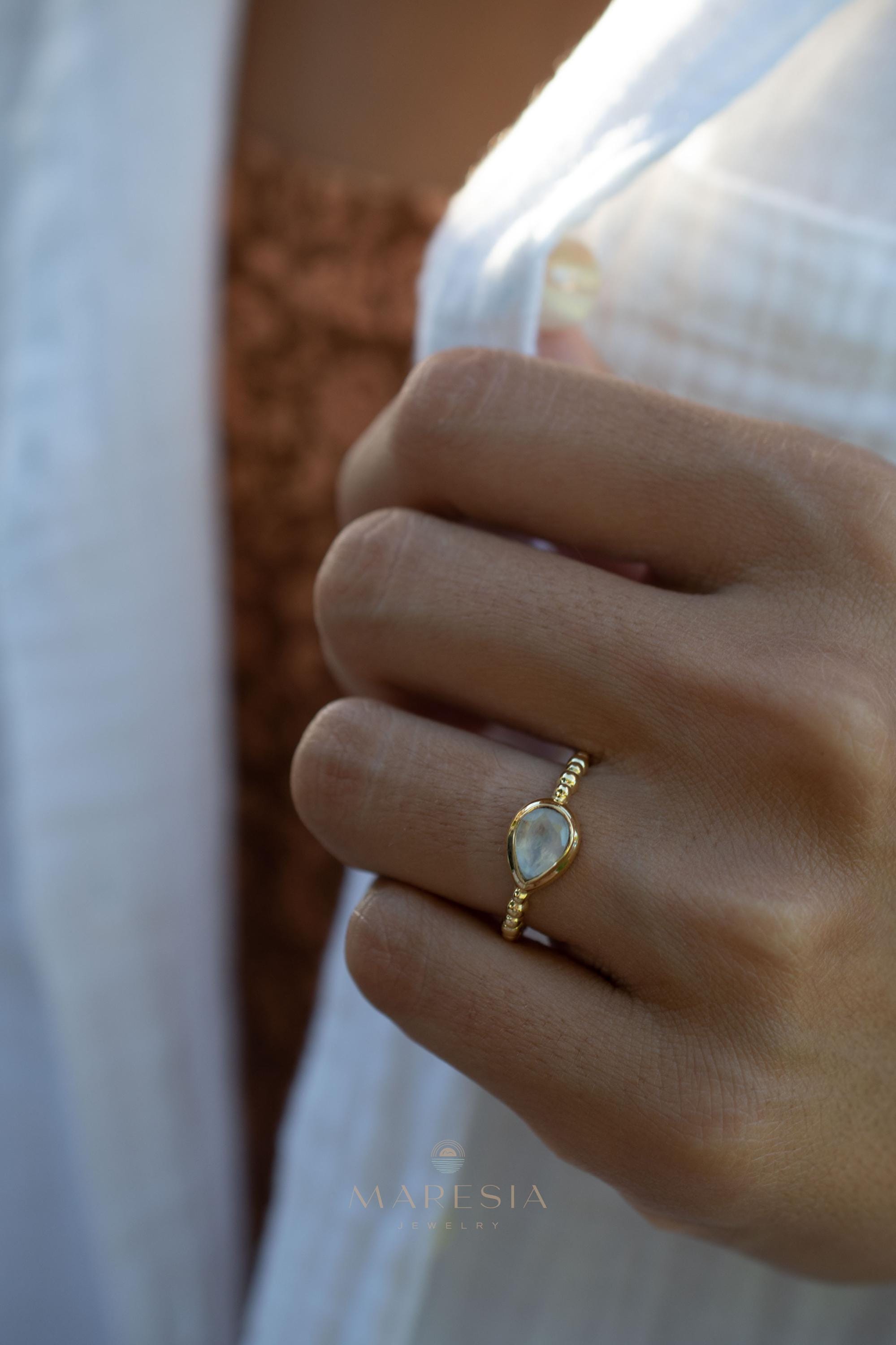 Moonstone Ring~ Gold Plated over Sterling Silver 925 ~ Handmade ~ Gemstone ~ Hippie ~Bohemian~June Birthstone~MR351