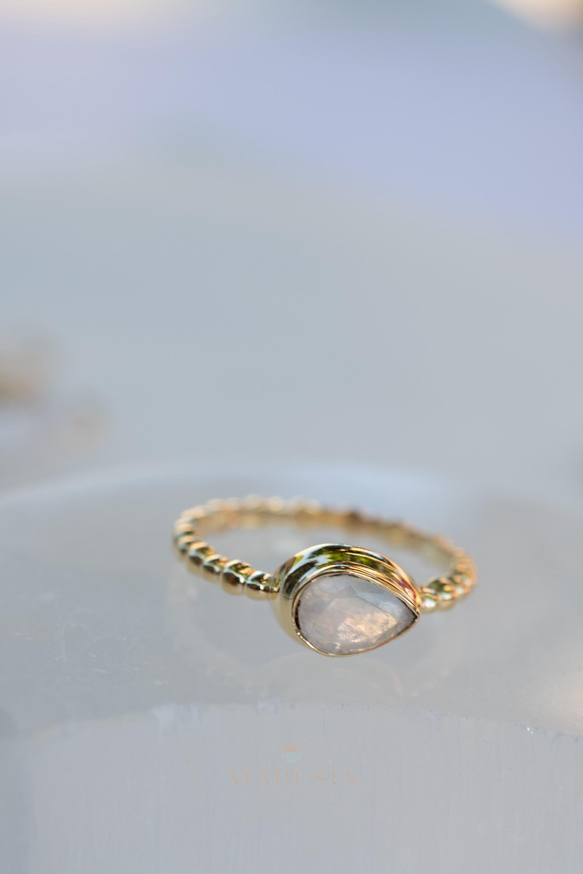 Moonstone Ring~ Gold Plated over Sterling Silver 925 ~ Handmade ~ Gemstone ~ Hippie ~Bohemian~June Birthstone~MR351