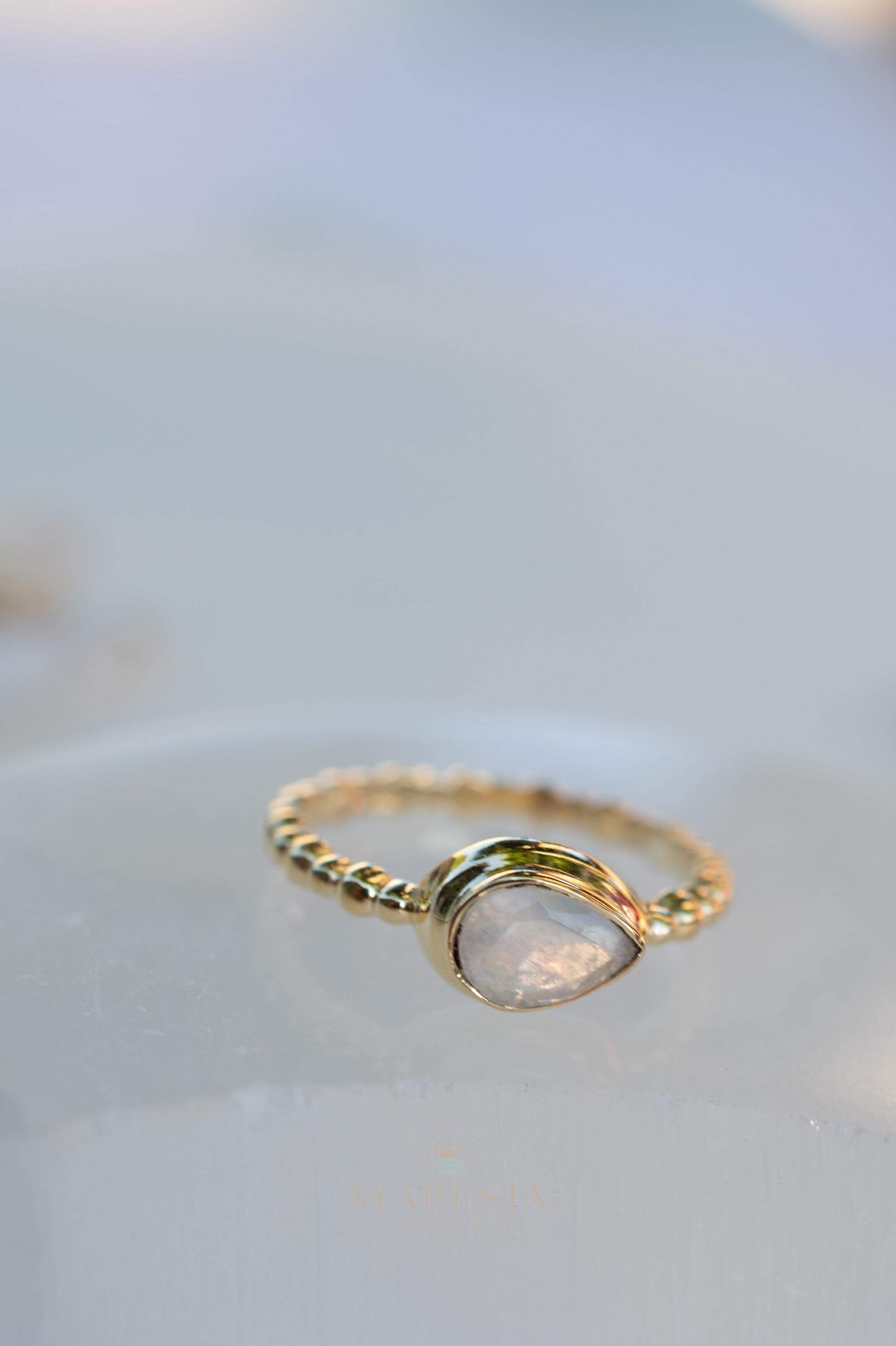 Moonstone Ring~ Gold Plated over Sterling Silver 925 ~ Handmade ~ Gemstone ~ Hippie ~Bohemian~June Birthstone~MR351