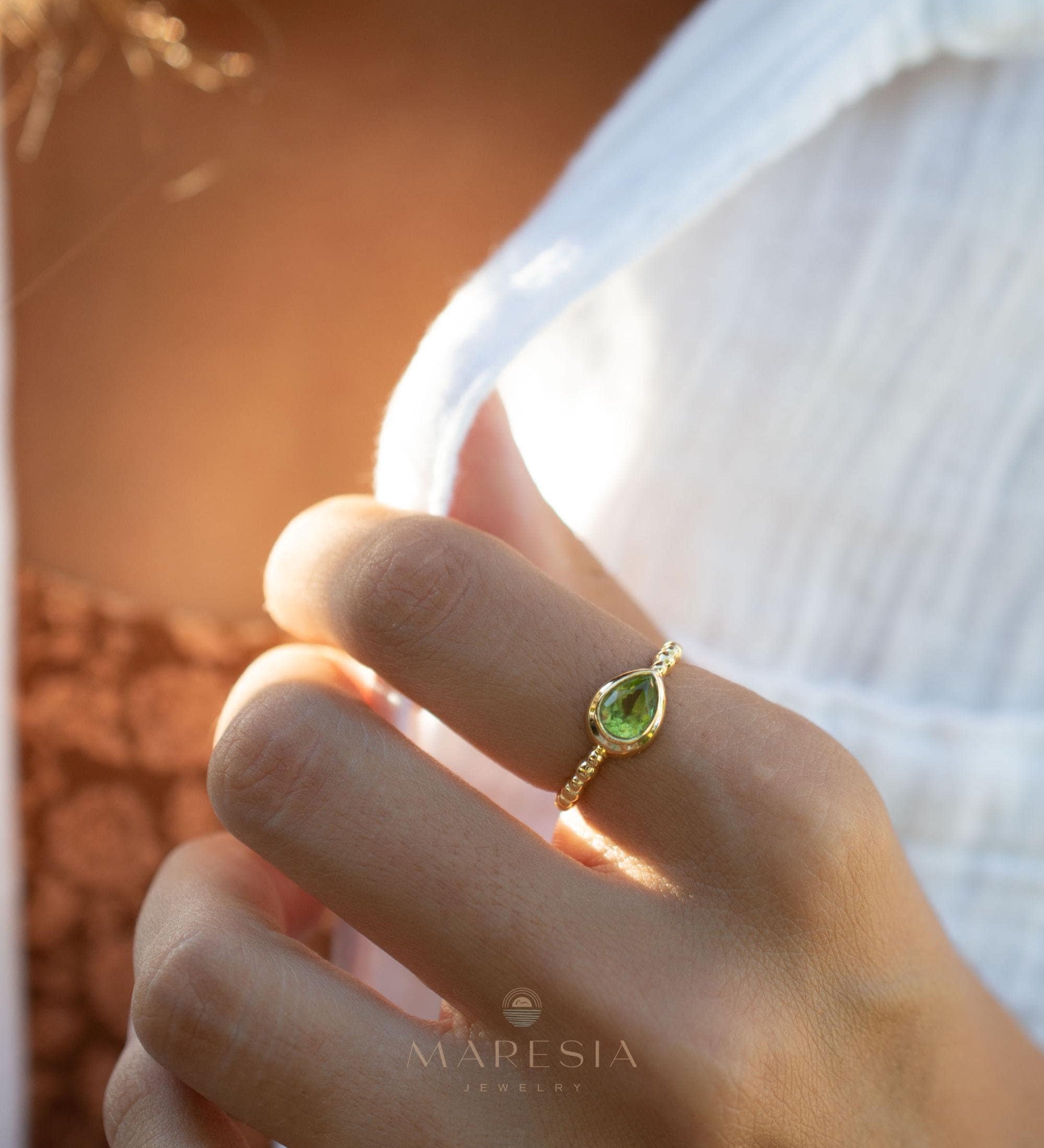 Peridot Gold Ring ~ Delicate ~ 18k Gold Plated over Sterling Silver ~ Handmade ~ Gemstone~Statement ~Everyday~Bohemian~Stackable MR352