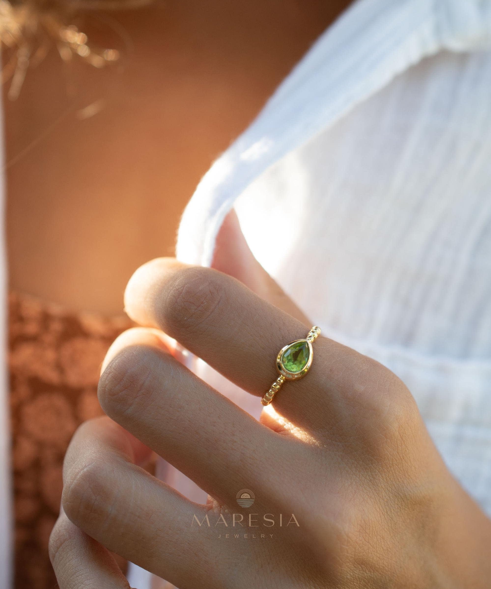 Peridot Gold Ring ~ Delicate ~ 18k Gold Plated over Sterling Silver ~ Handmade ~ Gemstone~Statement ~Everyday~Bohemian~Stackable MR352
