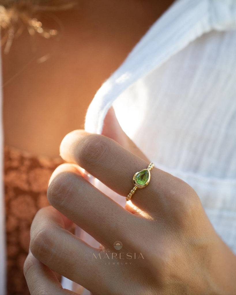 Peridot Gold Ring ~ Delicate ~ 18k Gold Plated over Sterling Silver ~ Handmade ~ Gemstone~Statement ~Everyday~Bohemian~Stackable MR352