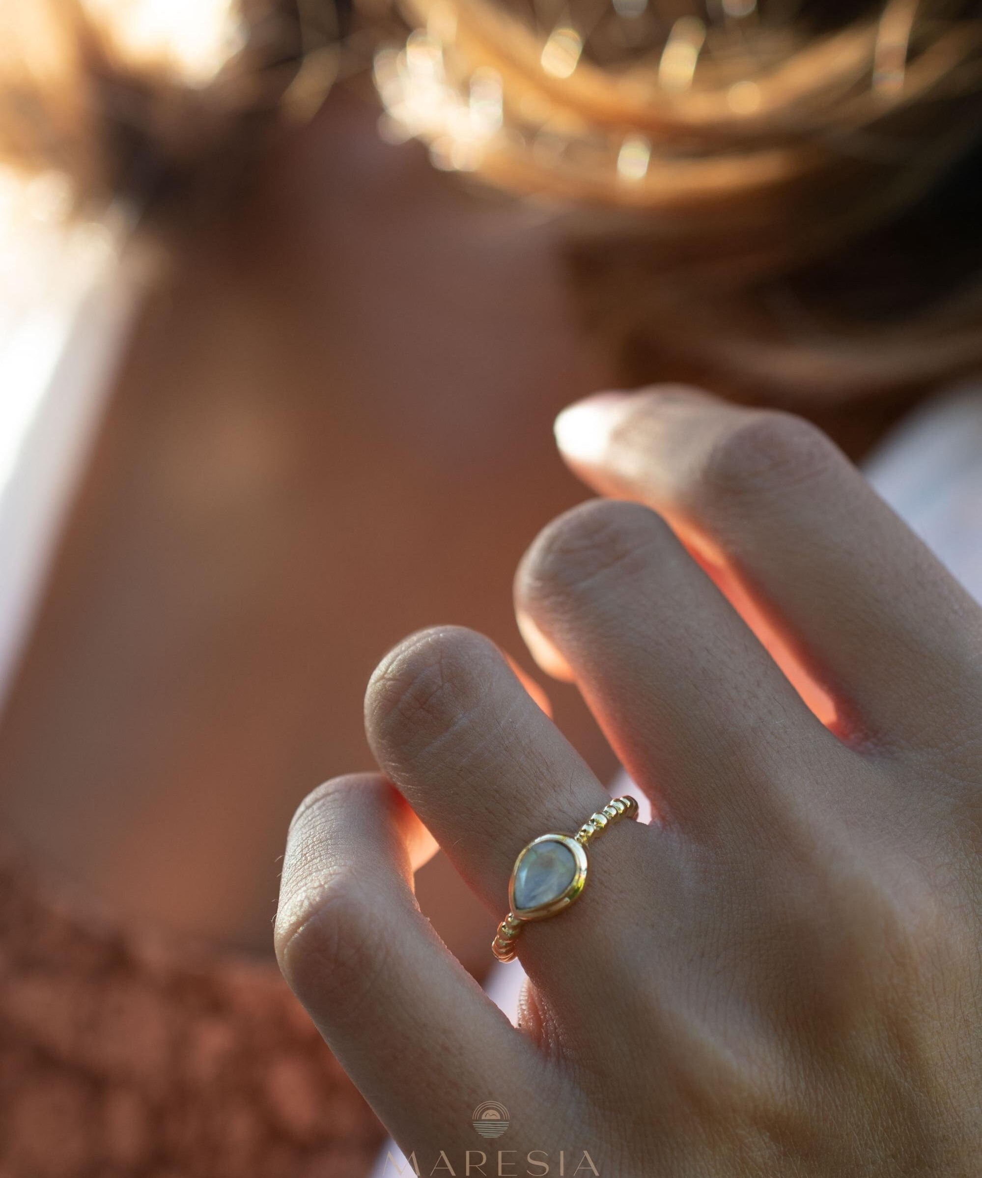 Moonstone Ring~ Gold Plated over Sterling Silver 925 ~ Handmade ~ Gemstone ~ Hippie ~Bohemian~June Birthstone~MR351