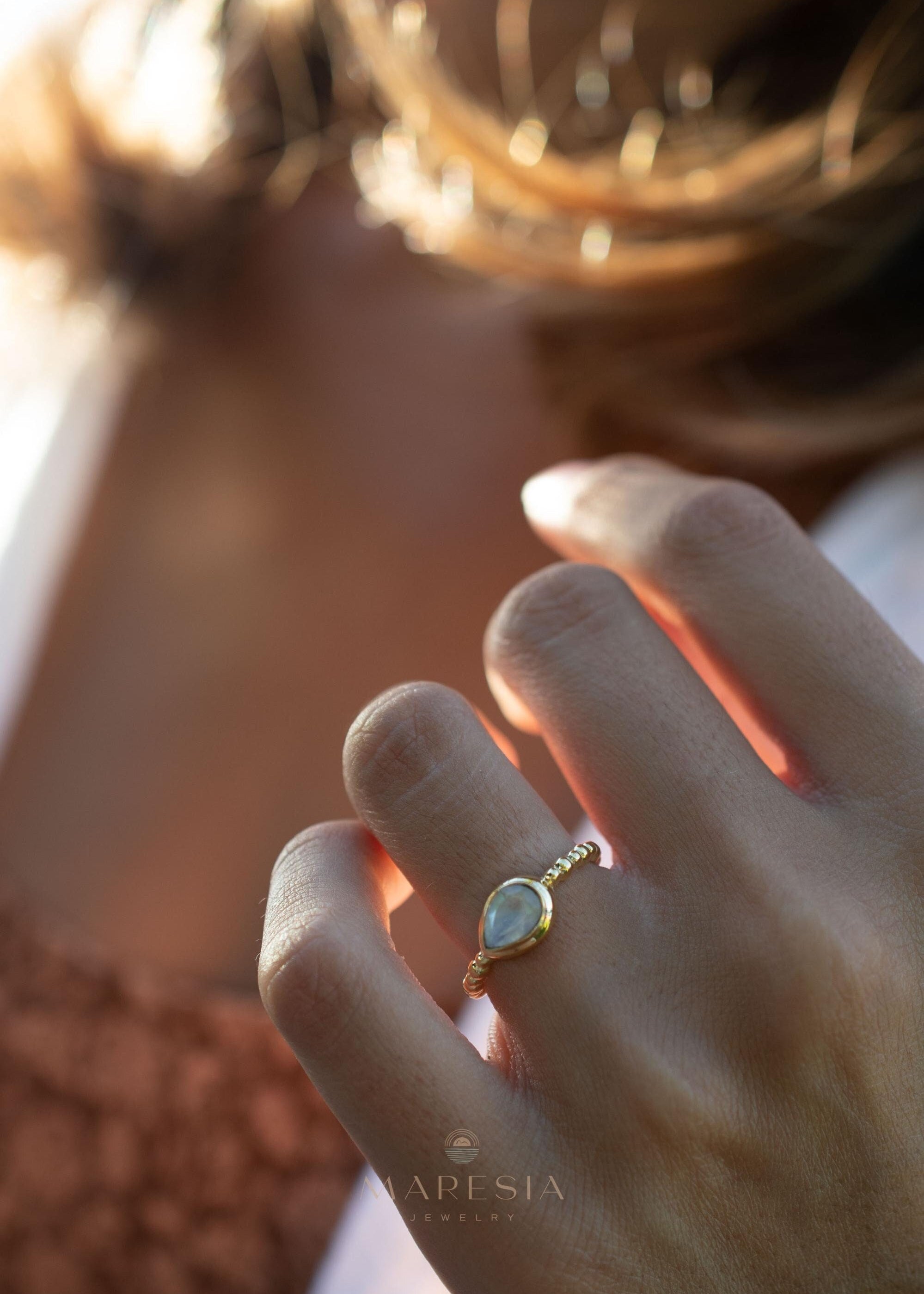 Moonstone Ring~ Gold Plated over Sterling Silver 925 ~ Handmade ~ Gemstone ~ Hippie ~Bohemian~June Birthstone~MR351