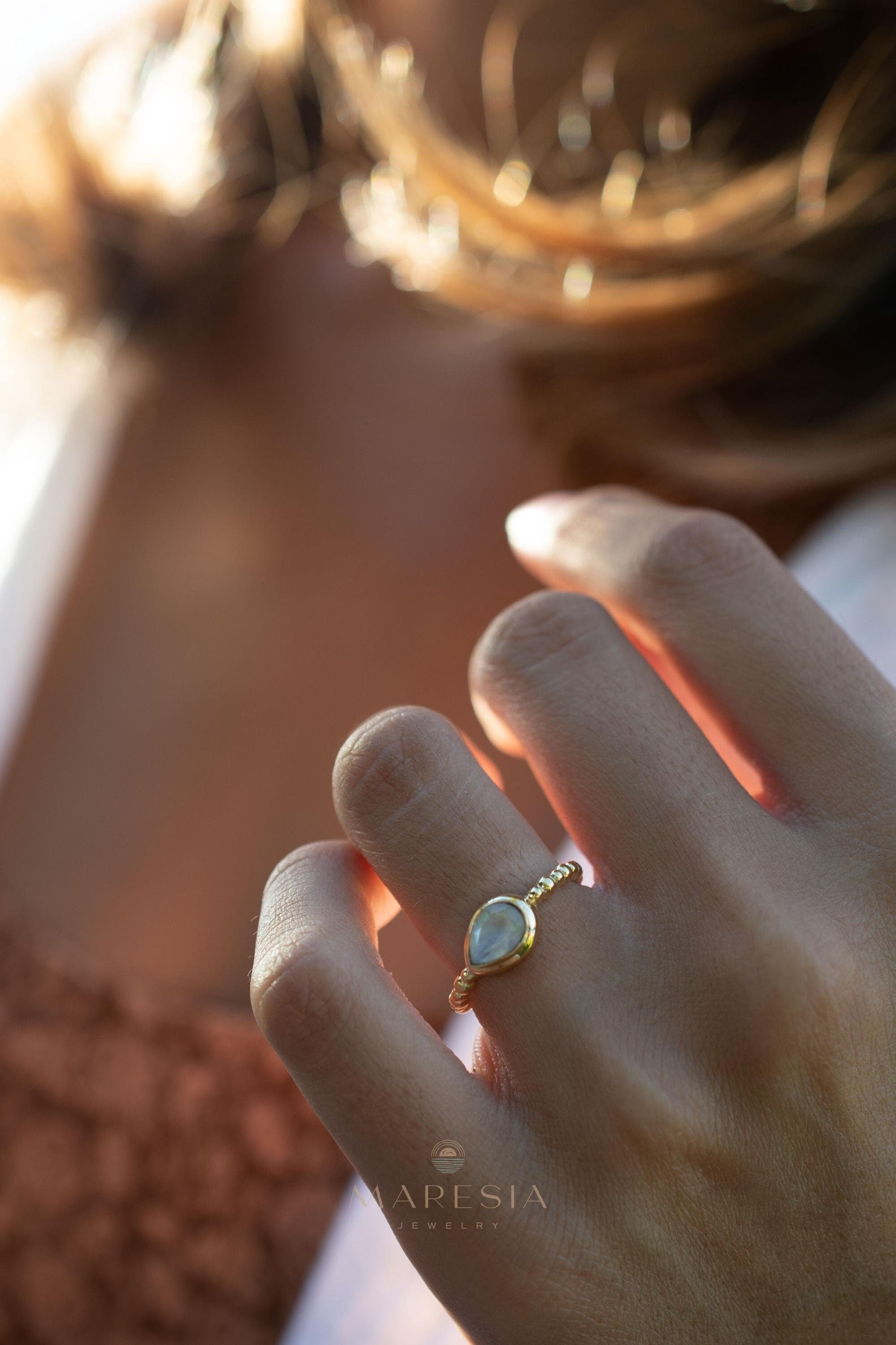Moonstone Ring~ Gold Plated over Sterling Silver 925 ~ Handmade ~ Gemstone ~ Hippie ~Bohemian~June Birthstone~MR351