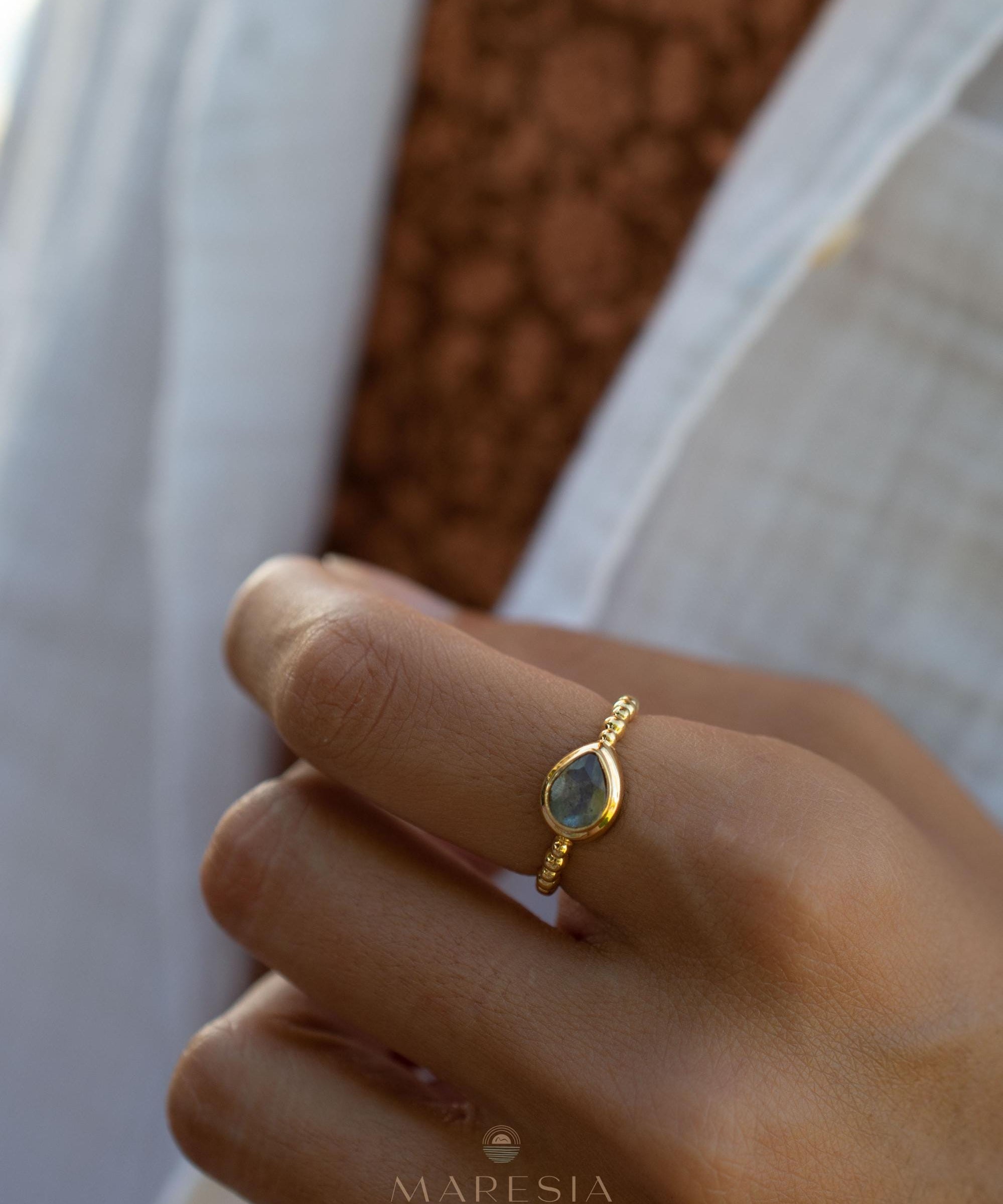 Rainbow Labradorite Tear Drop Ring ~ Gemstone ~ Natural ~ 18k Gold Plated over Sterling Silver ~Jewelry ~ Handmade~February Birthstone MR353