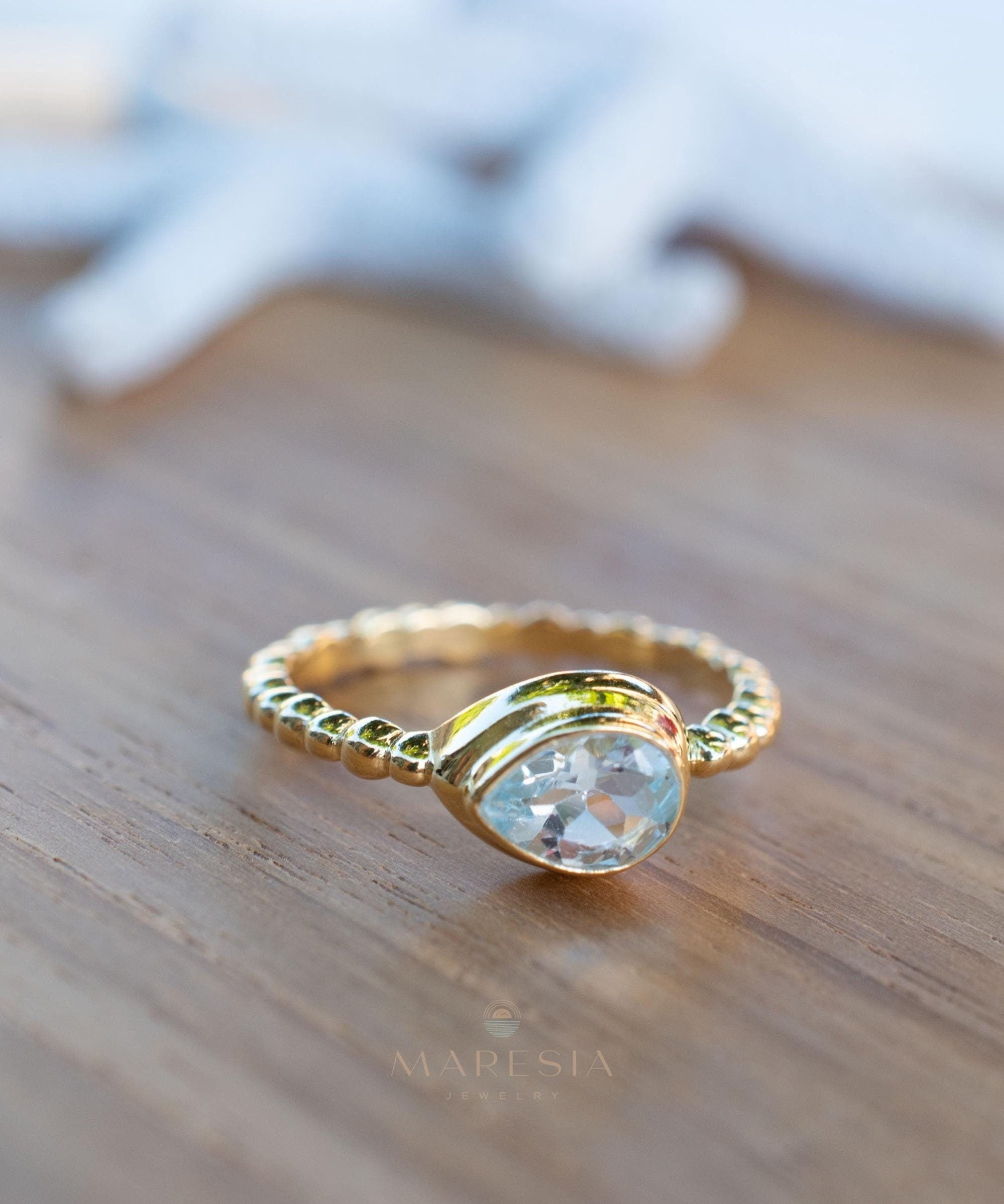 Blue Topaz Ring ~ Gold Plated over Sterling Silver 925 ~Jewelry ~ Handmade ~ Everyday ~ Delicate ~December Birthstone ~Bohemian ~MR354