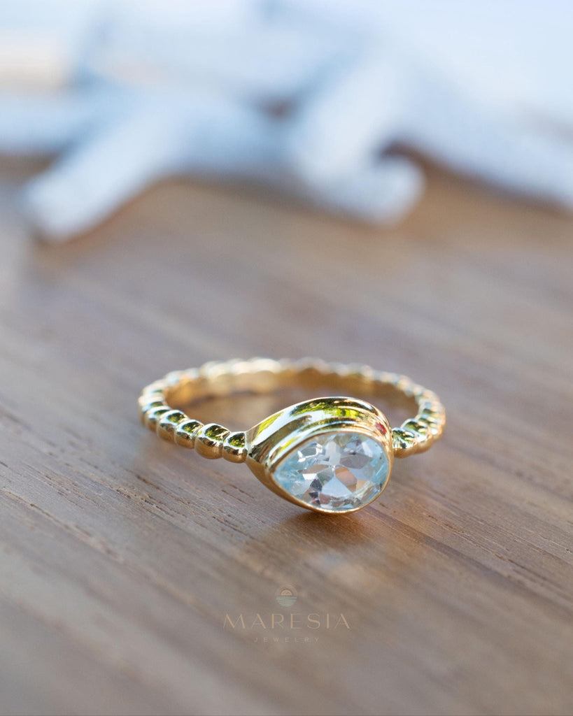 Blue Topaz Ring ~ Gold Plated over Sterling Silver 925 ~Jewelry ~ Handmade ~ Everyday ~ Delicate ~December Birthstone ~Bohemian ~MR354
