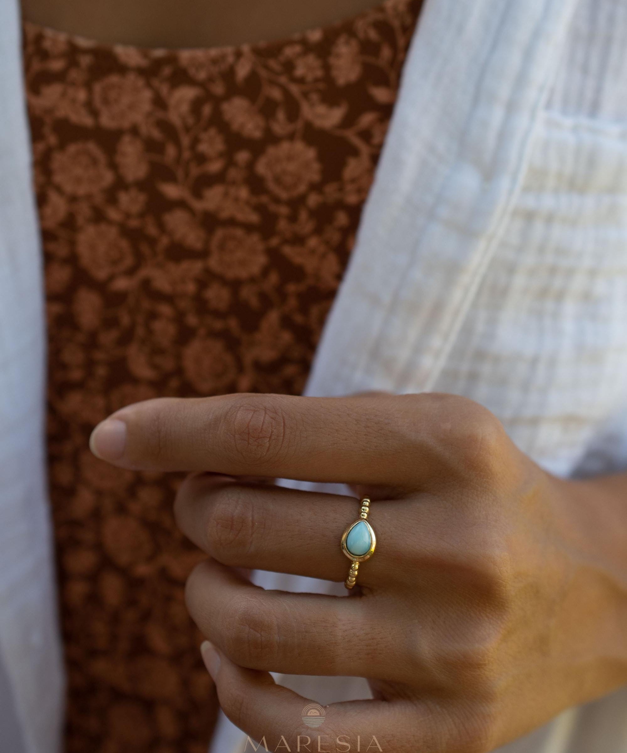 Larimar Ring ~ Statement ~ Gold Plated over Sterling Silver 925 ~ Gemstone ~ Semi Precious Stone ~ Blue ~ Natural ~ Organic~Thin Band~ MR355