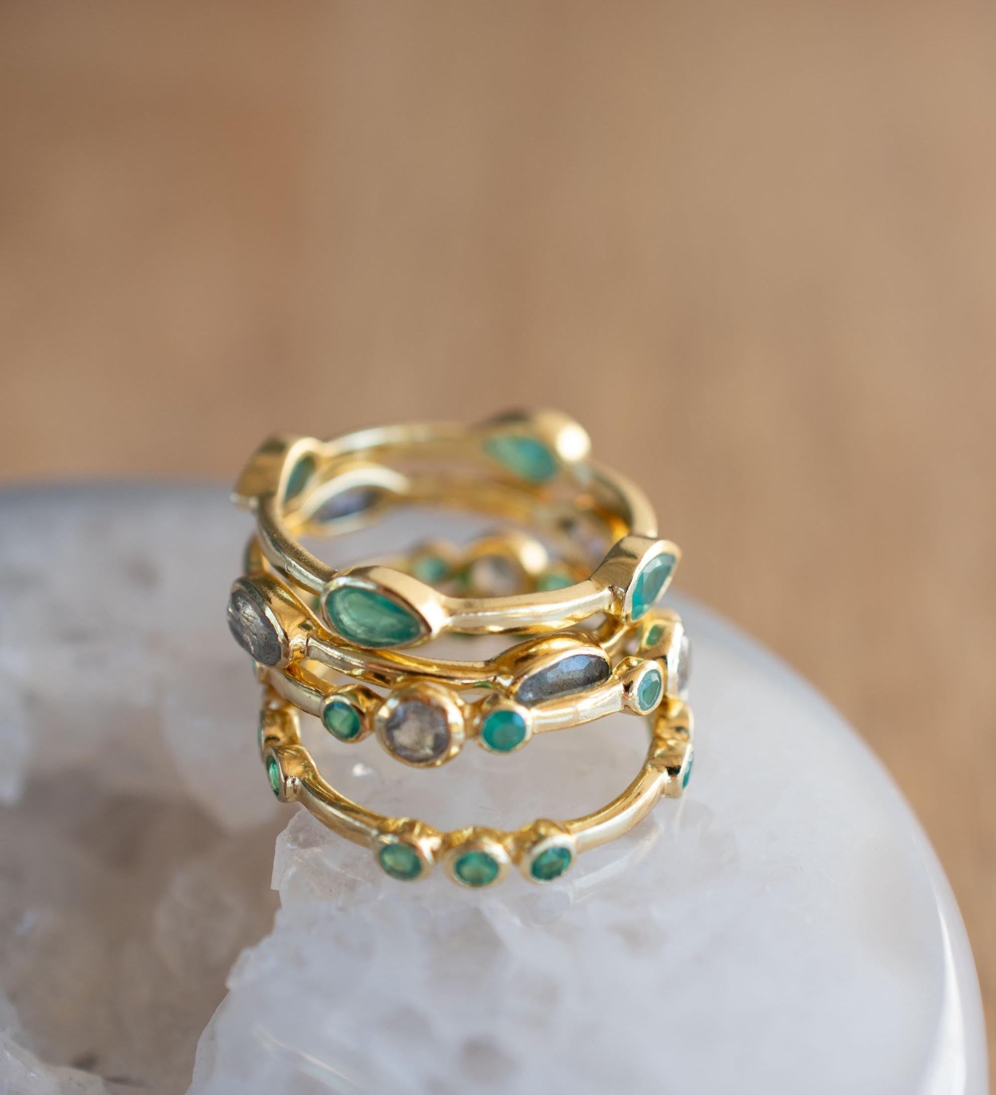Green Onyx & Labradorite Ring~ Gemstone ~ Stackable~ Natural ~ 18k Gold Plated ~ Jewelry ~ Handmade~MR341