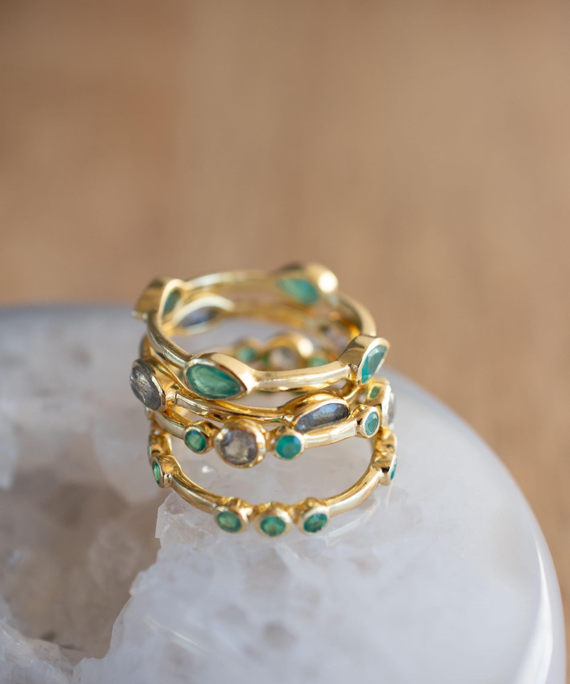 Green Onyx & Labradorite Ring~ Gemstone ~ Stackable~ Natural ~ 18k Gold Plated ~ Jewelry ~ Handmade~MR341