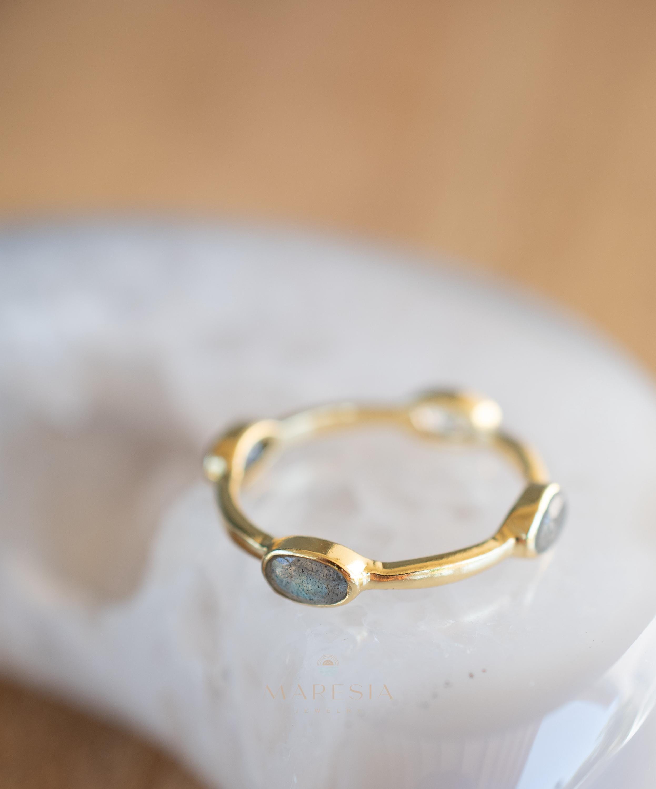 Green Onyx & Labradorite Ring~ Gemstone ~ Stackable~ Natural ~ 18k Gold Plated ~ Jewelry ~ Handmade~MR341