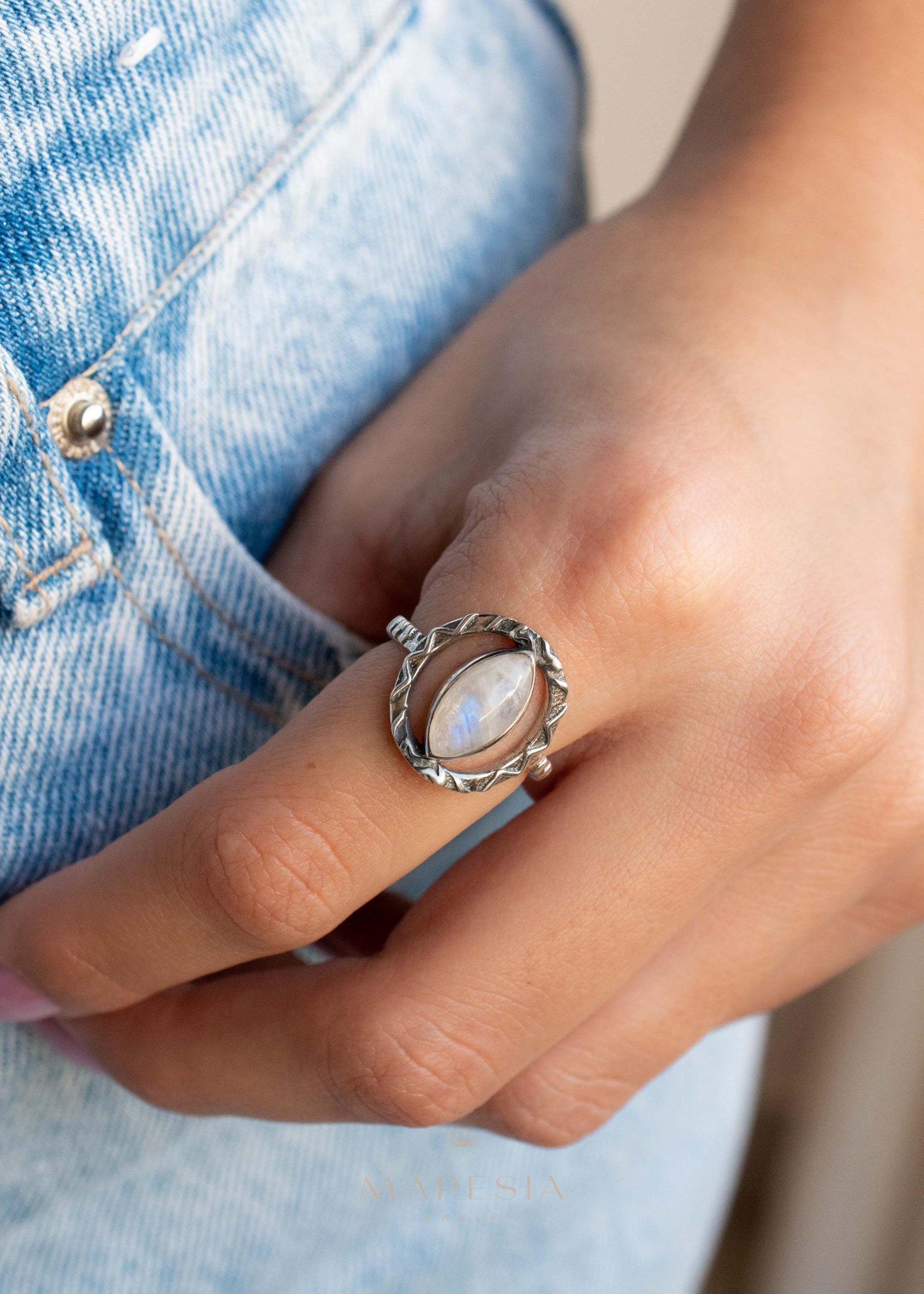 Moonstone Ring ~ Sterling Silver 925 ~ Handmade ~ Gemstone ~ Statement ~ Everyday ~ Hippie ~Bohemian~June Birthstone~MR342