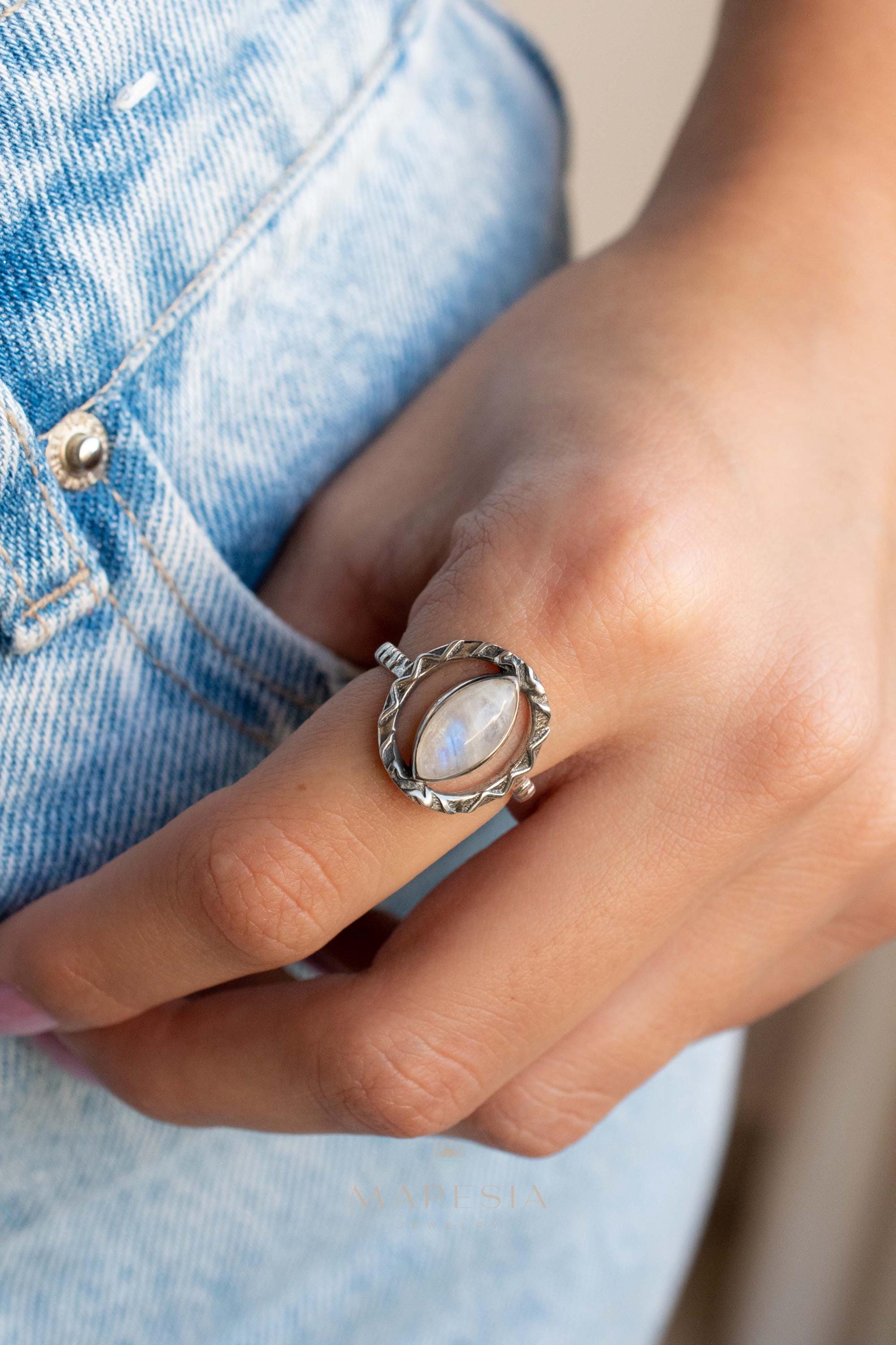 Moonstone Ring ~ Sterling Silver 925 ~ Handmade ~ Gemstone ~ Statement ~ Everyday ~ Hippie ~Bohemian~June Birthstone~MR342
