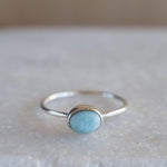 Larimar Ring ~ Statement ~ Gemstone ~ Semi Precious Stone ~ Blue ~ White ~ Natural ~ Organic ~ Sterling Silver 925~Tear Drop~Thin Band~MR350