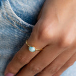 Larimar Ring ~ Statement ~Gold Plated over Sterling Silver 925 ~ Gemstone ~ Semi Precious Stone ~ Blue ~ Natural ~ Organic ~Thin Band~MR349