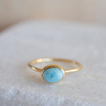 Larimar Ring ~ Statement ~Gold Plated over Sterling Silver 925 ~ Gemstone ~ Semi Precious Stone ~ Blue ~ Natural ~ Organic ~Thin Band~MR349
