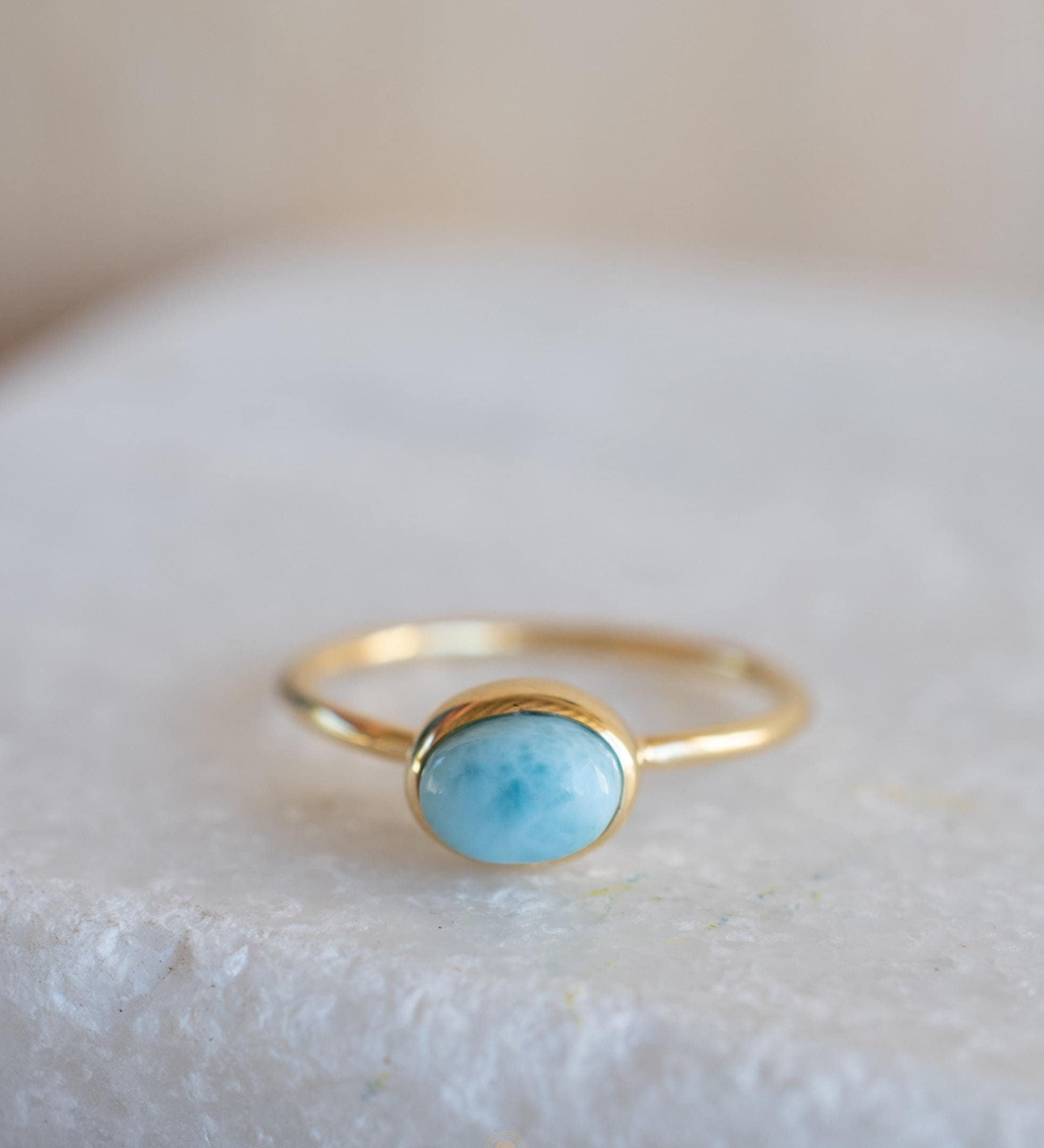 Larimar Ring ~ Statement ~Gold Plated over Sterling Silver 925 ~ Gemstone ~ Semi Precious Stone ~ Blue ~ Natural ~ Organic ~Thin Band~MR349