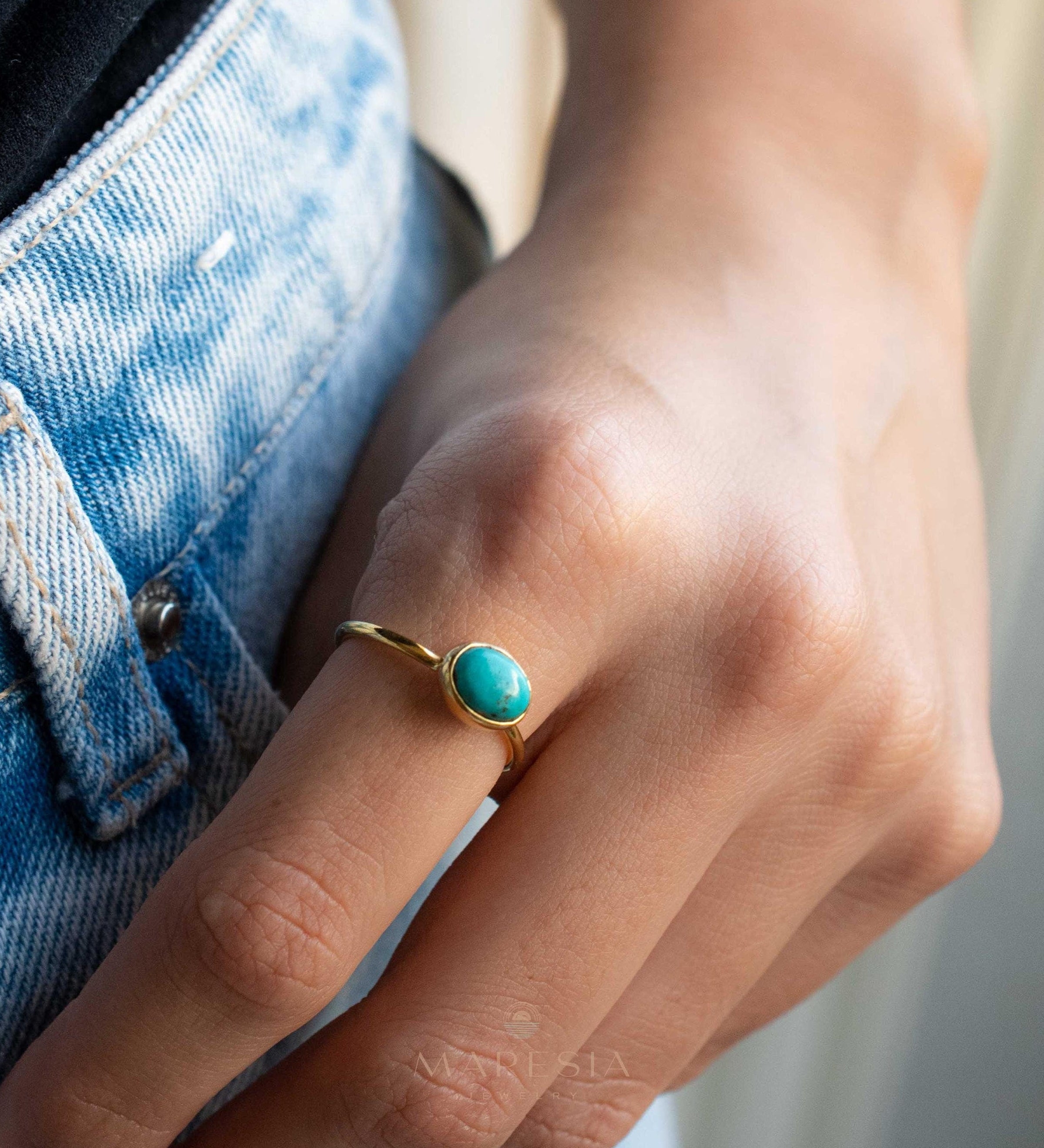 Turquoise Ring ~ Gemstone ~ Natural ~ Gold Plated over Sterling Silver 925~ Jewelry ~ Handmade ~ December Birthstone MR347